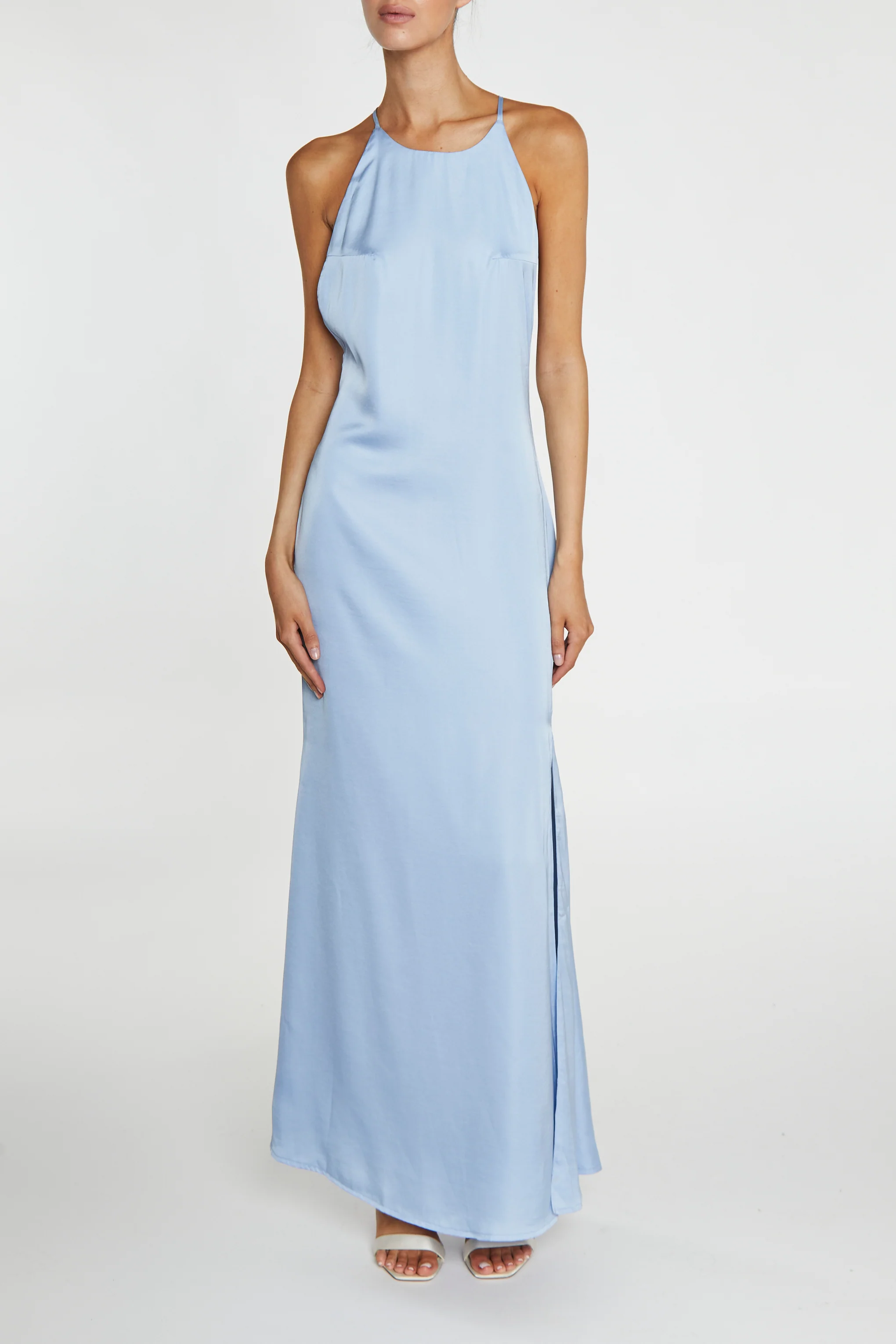 Gigi Cornflower Blue Side-Split Halterneck Maxi-Dress