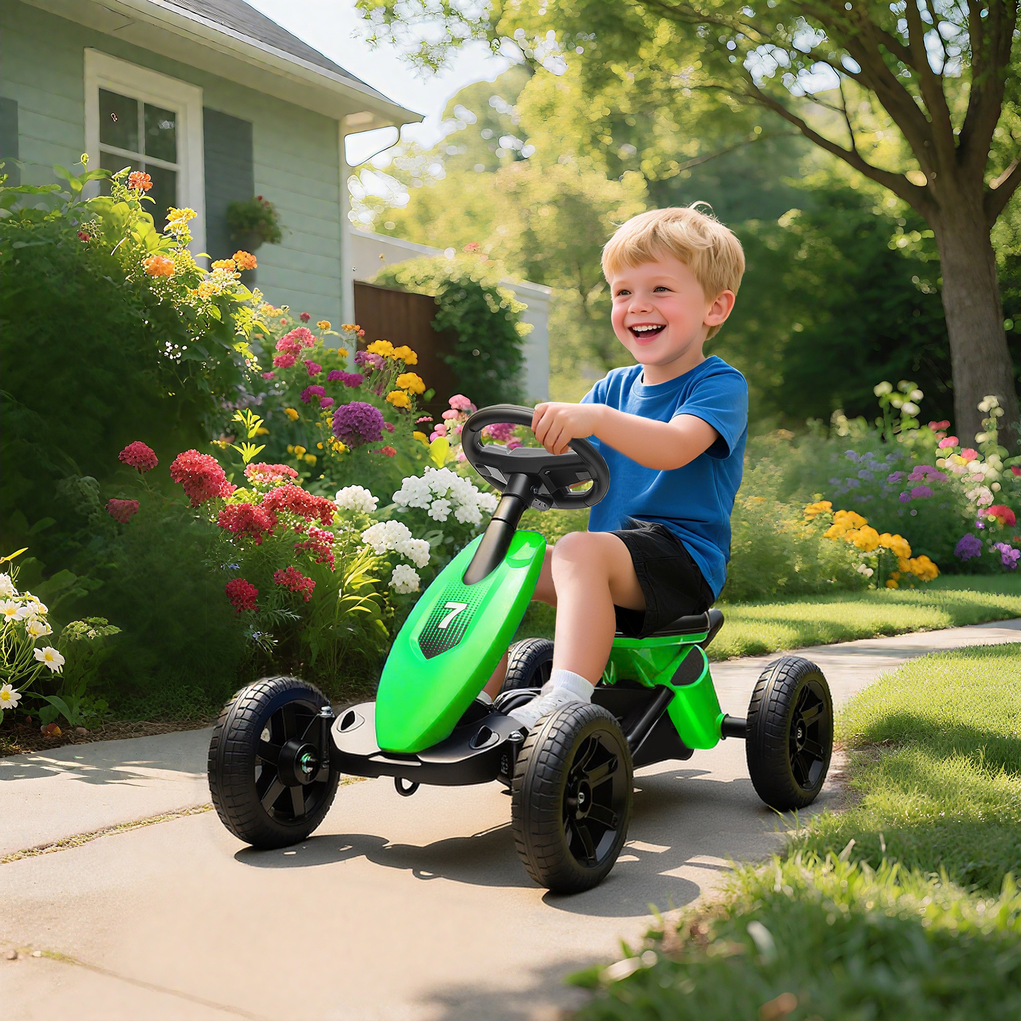 AIYAPLAY Pedal-Go-Kart für Kinder, Kinderkarting von 2 bis 5 Jahren mit leisen EVA-Rädern, Vorwärts- und Rückwärtsfahren, Grün