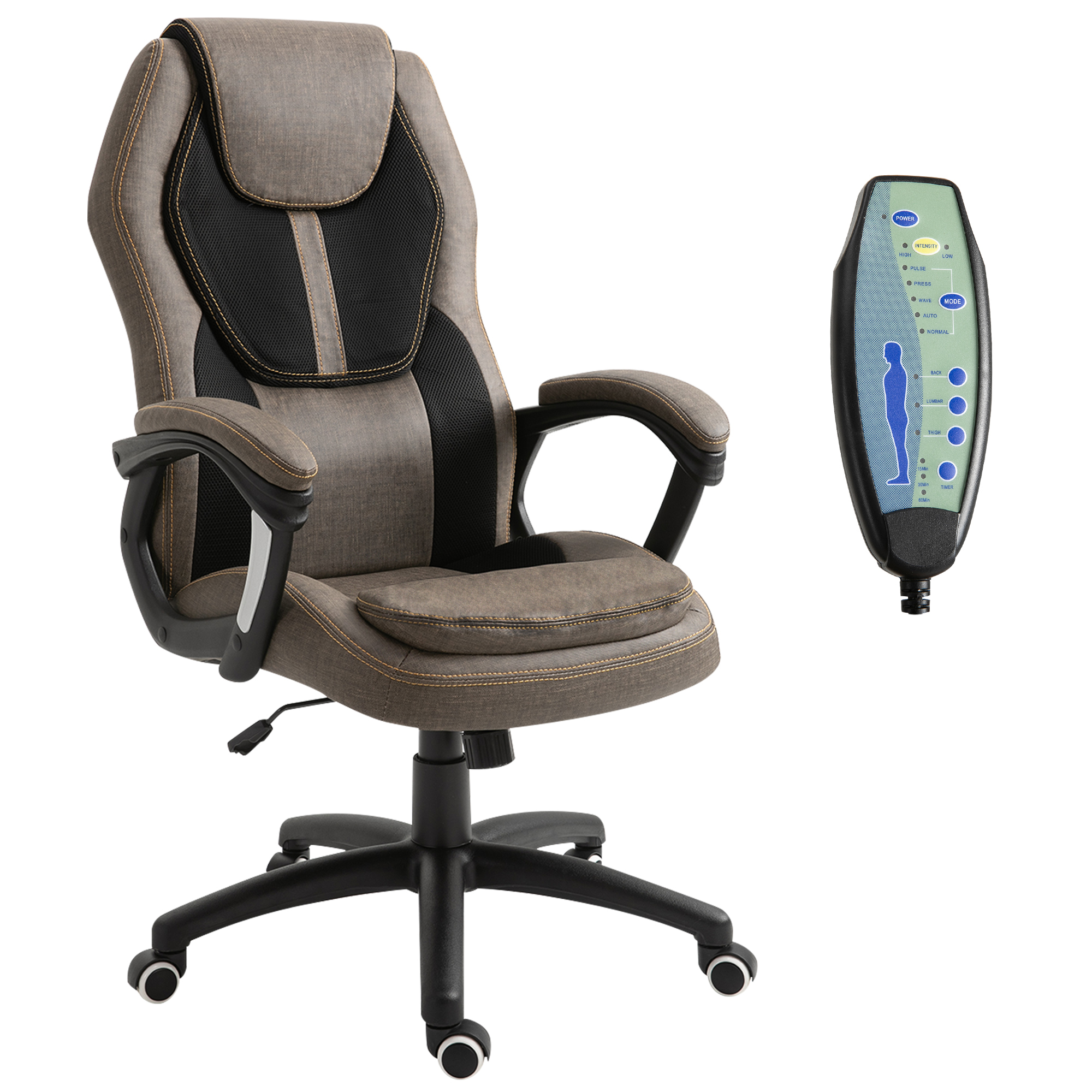 Vinsetto Massagesessel Bürosessel höhenverstellbarer 360°-Drehstuhl aus Polyester-PU in Grau-Braun