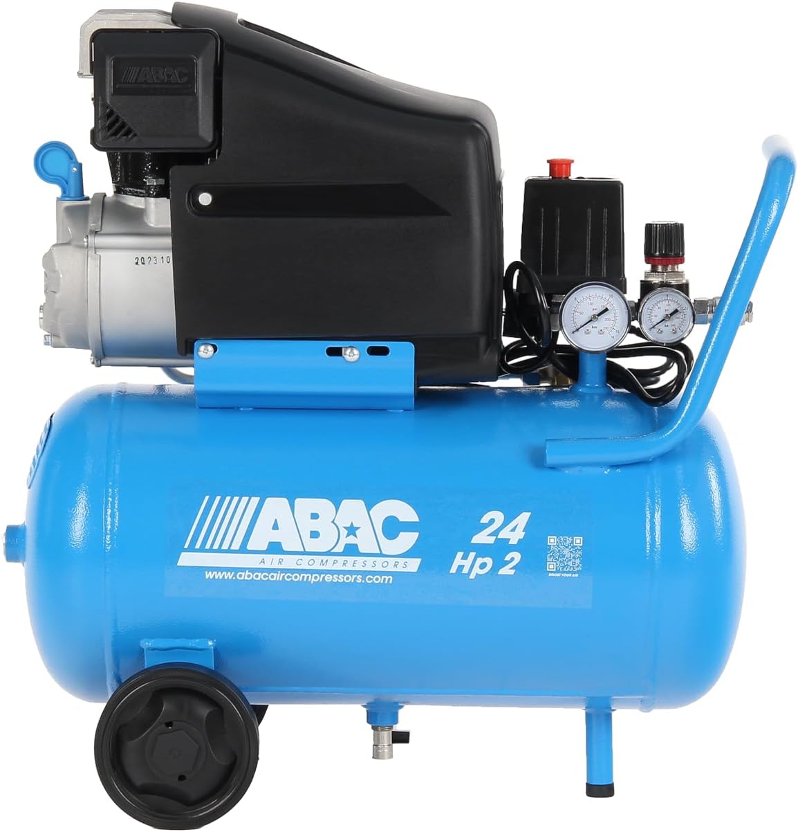 ABAC Compressore d'Aria POLE POSITION L20, Compressore Aria 24 Litri, Doppio Manometro, Pressione Massima 10 Bar, Lubrificato ad olio, Ruote per Trasporto, Potenza 2 CV