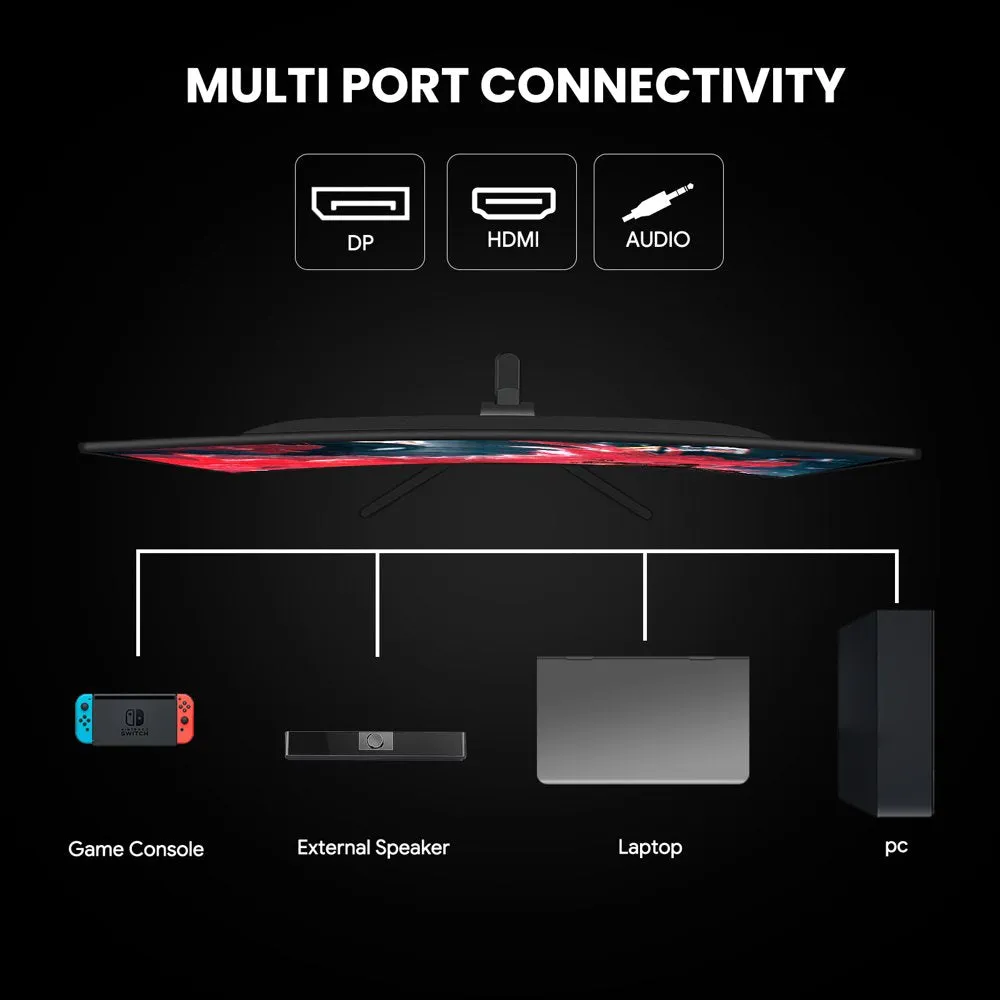 CRUA 24" 180Hz Curved Gaming Monitor   FHD 1080P Frameless Computer Monitor, AMD Freesync, Low Motion Blur,Dp&Hdmi Port, Black