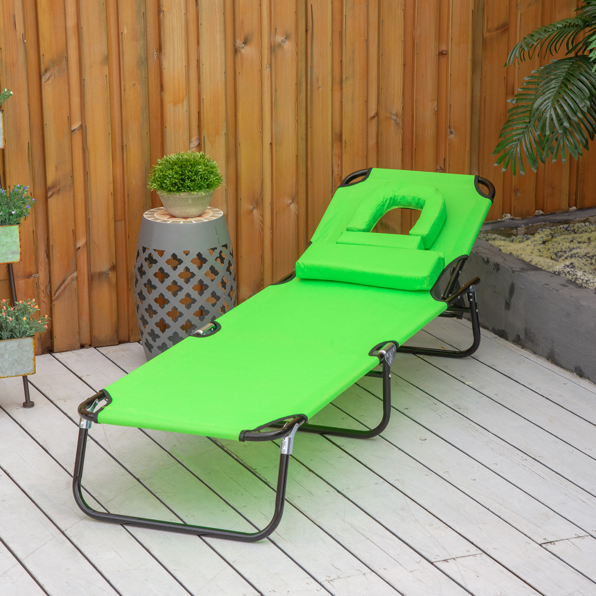 Outsunny Garten Sonnenliege klappbarer Liegestuhl für Lesen Grün