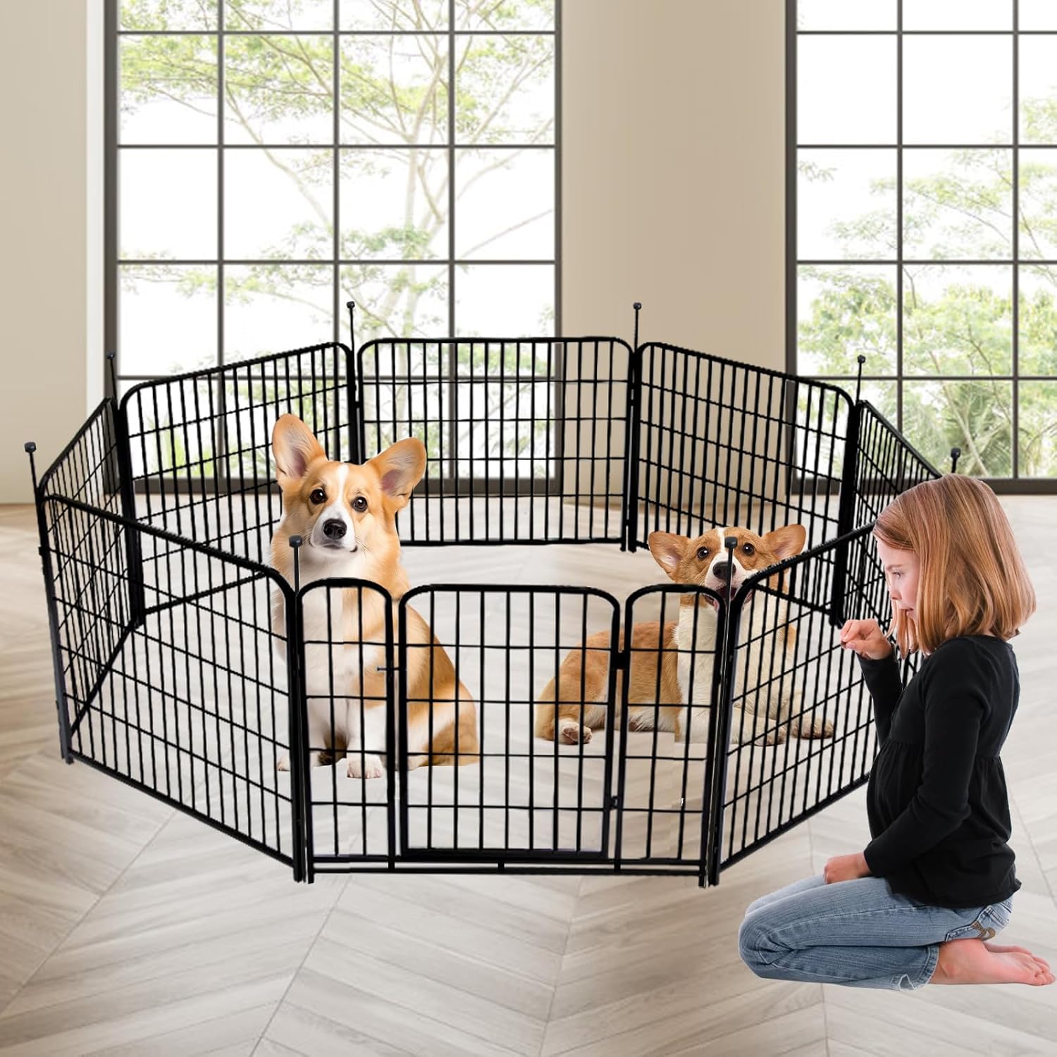 Tall Garden Fence with Gate 48 in(H)×27 in(L) 12 Panels Total 26.6 Ft(L)  Garden Fencing to Keep Dogs Out  Heavy Duty Iron Metal Animal Barrier Fence  Flower Bed Fencing