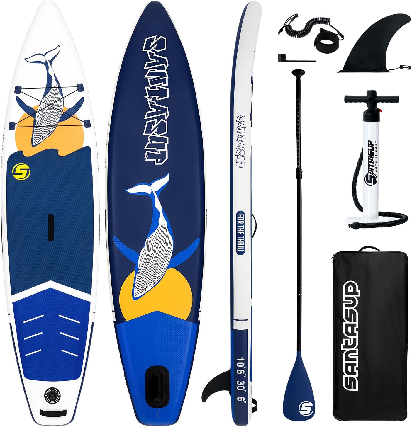 Santasup Tavola gonfiabile per stand up paddle, blu, con accessori, ampia tavola per adulti e ragazzi, tavola da surf, tavola da sup a tutto tondo con tavola antiscivolo
