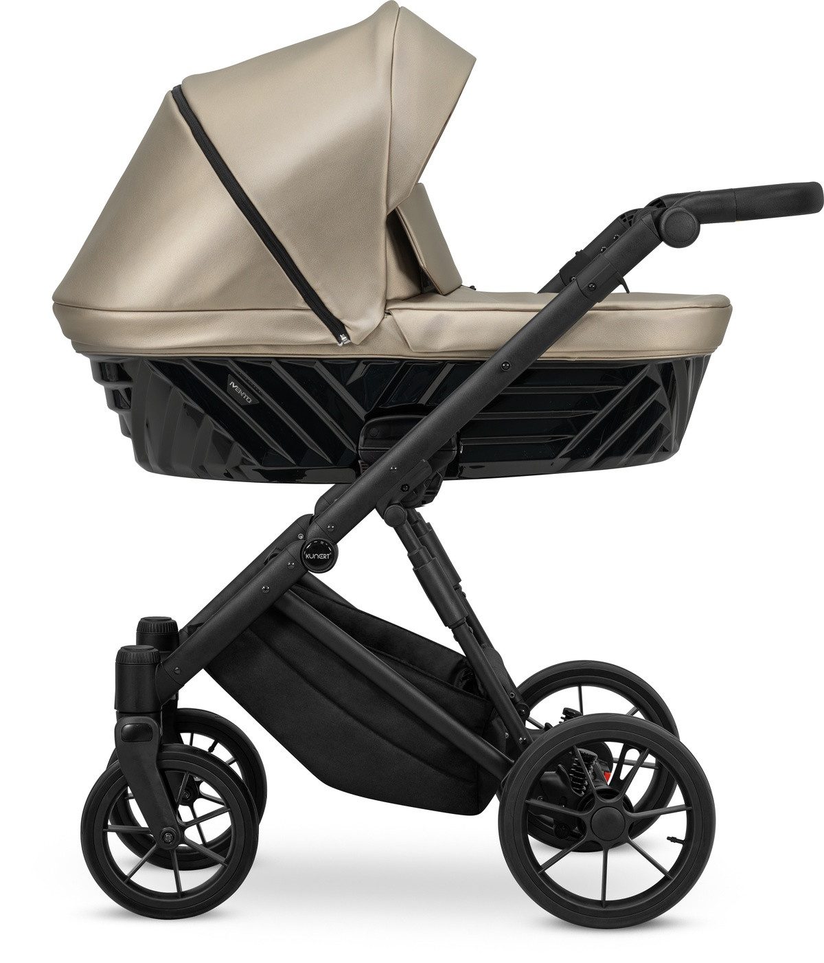 Kombi-Kinderwagen IVENTO 2in1 Öko-Leder Kinderwagen mit schwarzem Rahmen und Zubehör