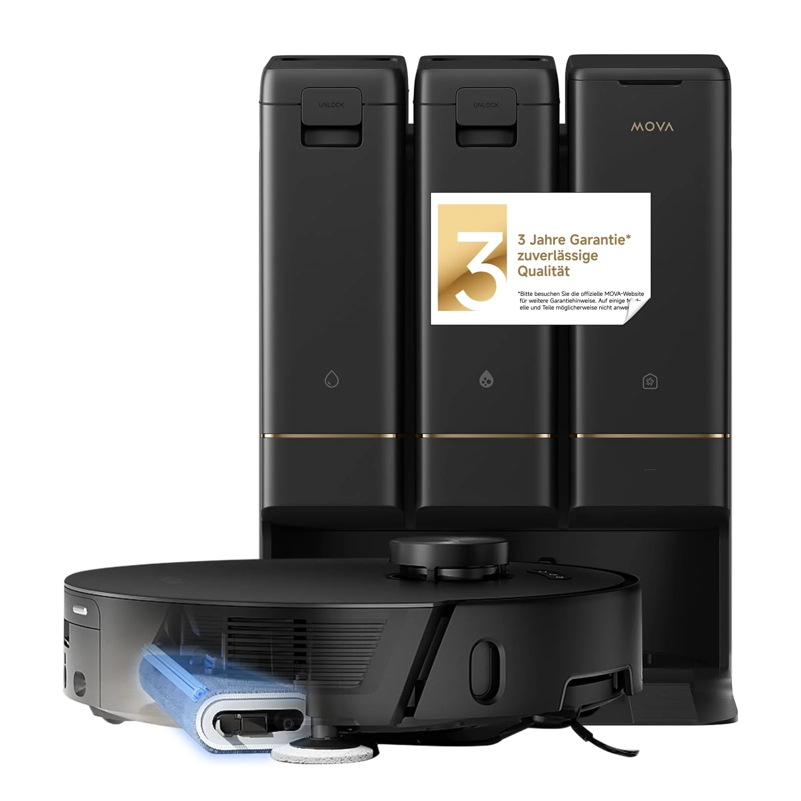 Mova V50 Ultra Complete Saugroboter mit Wischfunktion, Einer Saugkraft von 24.000 Pa, anhebbare Navigation mit 6 cm Hindernisüberwindung und Warmwasser-Wischen mit DuoSolution-System, weiß