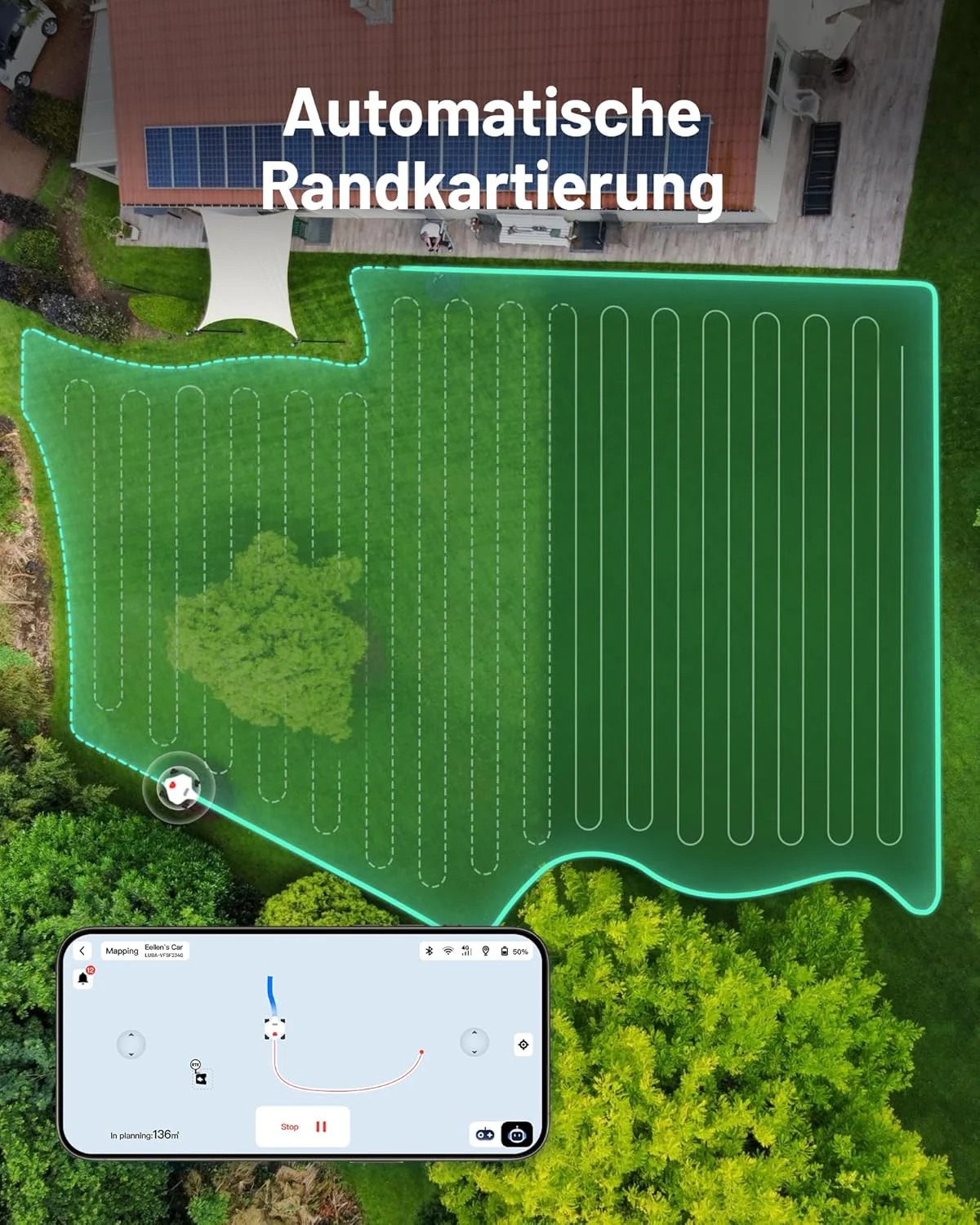 MAMMOTION LUBA 2 AWD 3000X Mähroboter ohne Begrenzungskabel, NetRTK+Vision, Keine RTK-Antenne erforderlich, Auto-Kartierung, Empf. 3000m², Max. 3600m², mit 4G-Modul, 80% Steigung