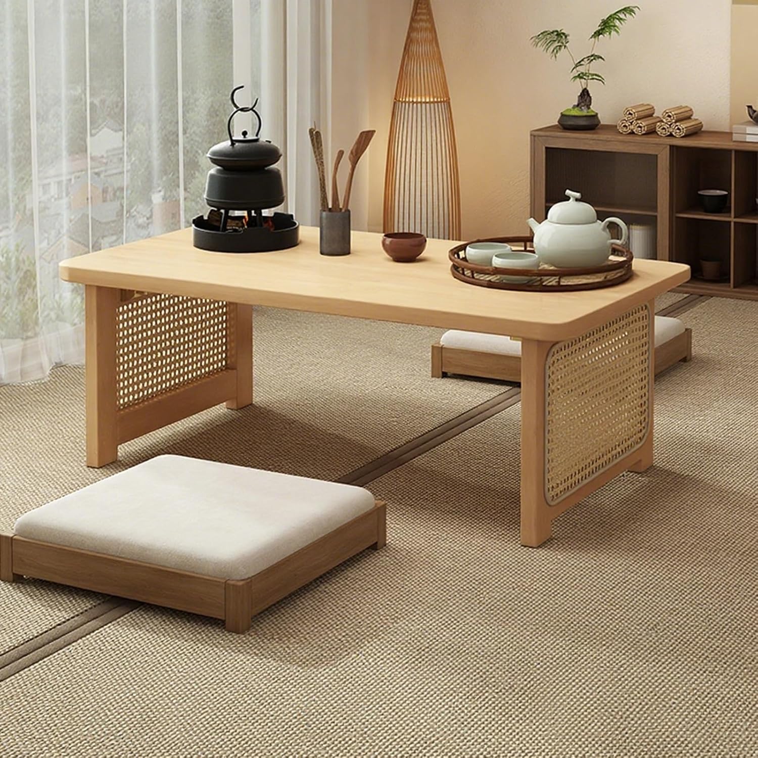 Hltdzer Schreibtisch, 30CM, Bambus, Natur, Faltbare Japanische Bambus Niedrige Kaffeetisch Holz, 60 * 40 * /23.6 * 15.8 * 11.8IN)