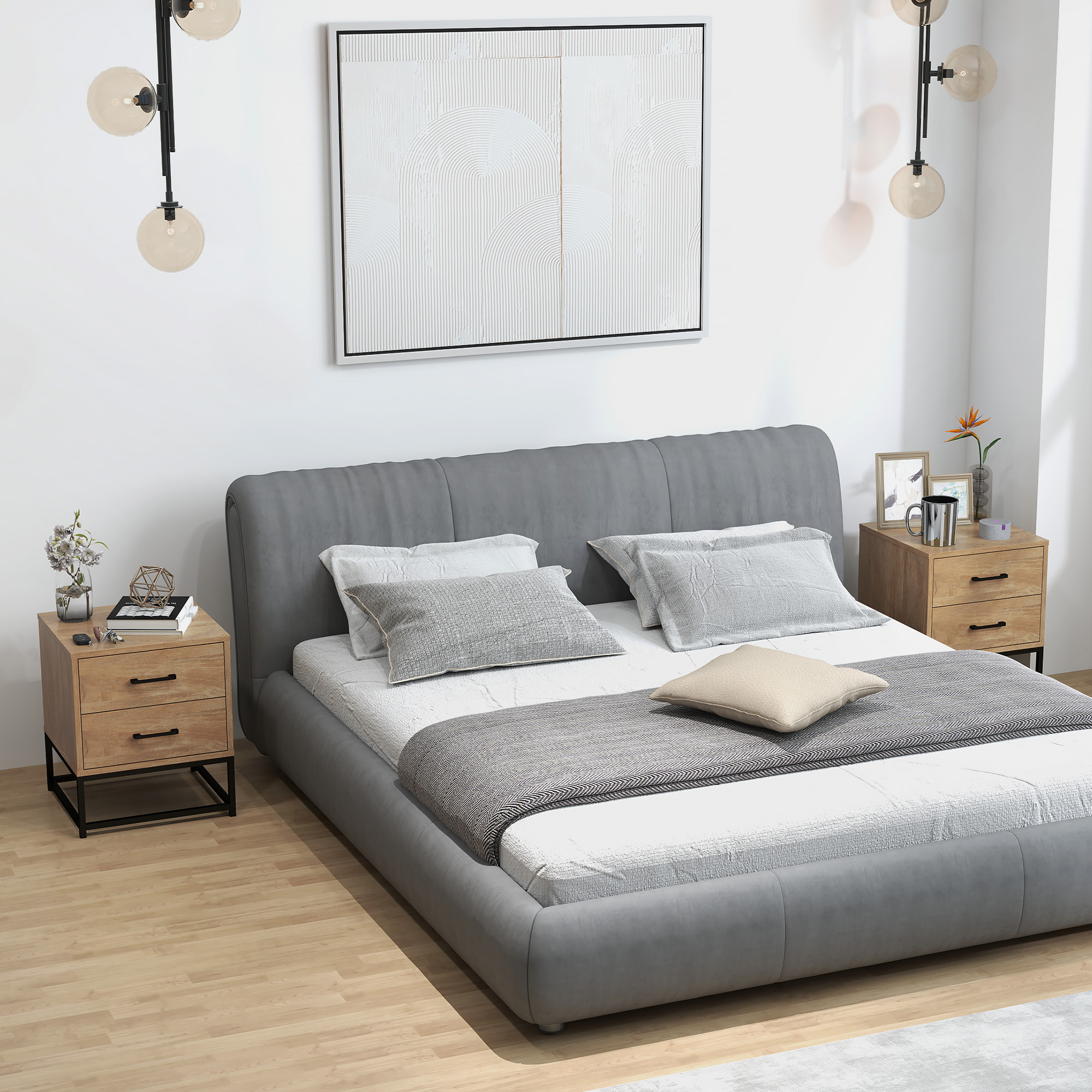 HOMCOM Set mit 2 Nachttischen Nachtkästchen mit 2 Schubladen im industriellen Stil für Schlafzimmer, Wohnzimmer