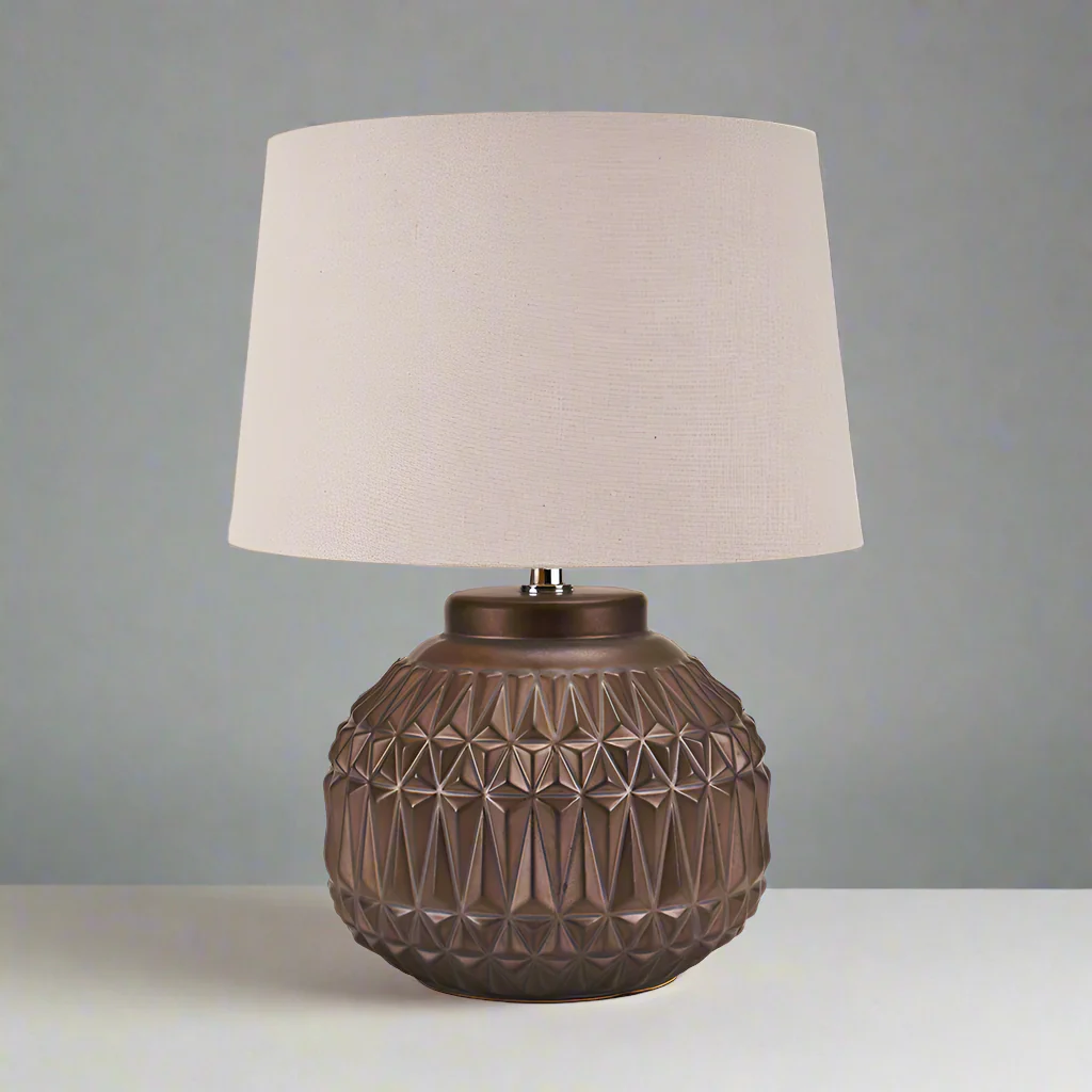 Bronze Aztec Textured Ceramic Table Lamp with Neutral Shade �C 40cm