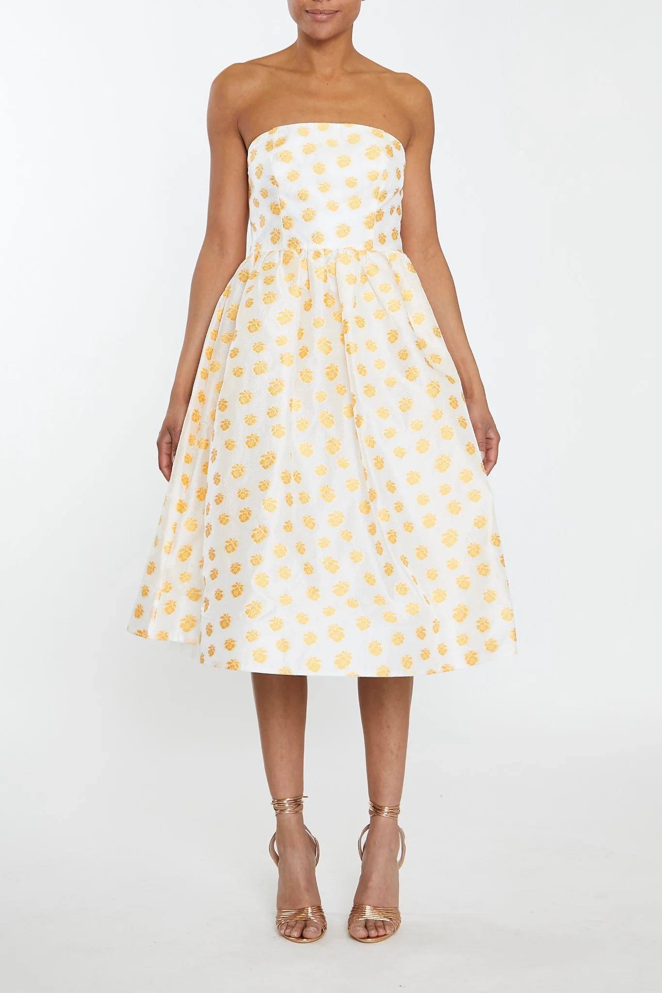 Sienna Cream-Mustard Jacquard Bandeau Midi Dress