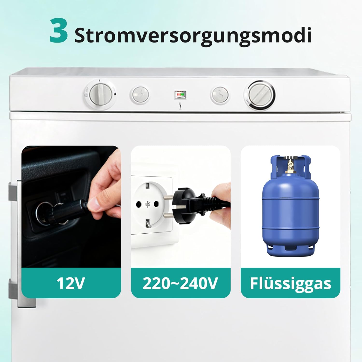 SMETA Gaskühlschrank Gefrierschrank 12V/230V/Gas, Kühlschrank Mit Gefrierfach 100L, Leiser Kombikühlschrank Für Camping, Zuhause, Wohnwagen, Garage, Gite, Wohnmobil, Weiß