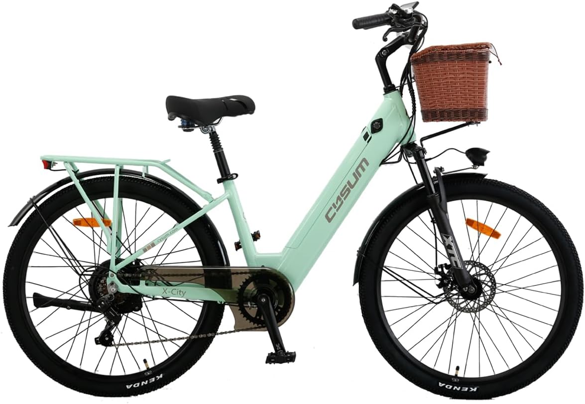 cysum X-City - Bicicleta eléctrica para adultos, 26 pulgadas, bicicleta eléctrica de ciudad, batería de litio, 48 V, 10,4 Ah, motor 250 W, 25 km/h, conmutación urbana