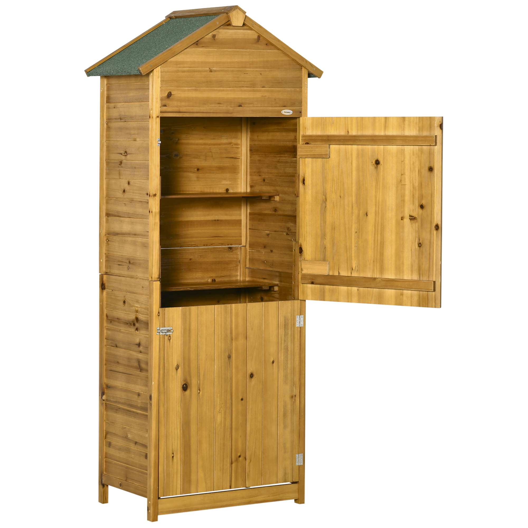 Outsunny Geräteschrank, Gartenschuppen, 2 Regale, 2 Türen, wetterfest, Naturholz, 79 x 49 x 190cm