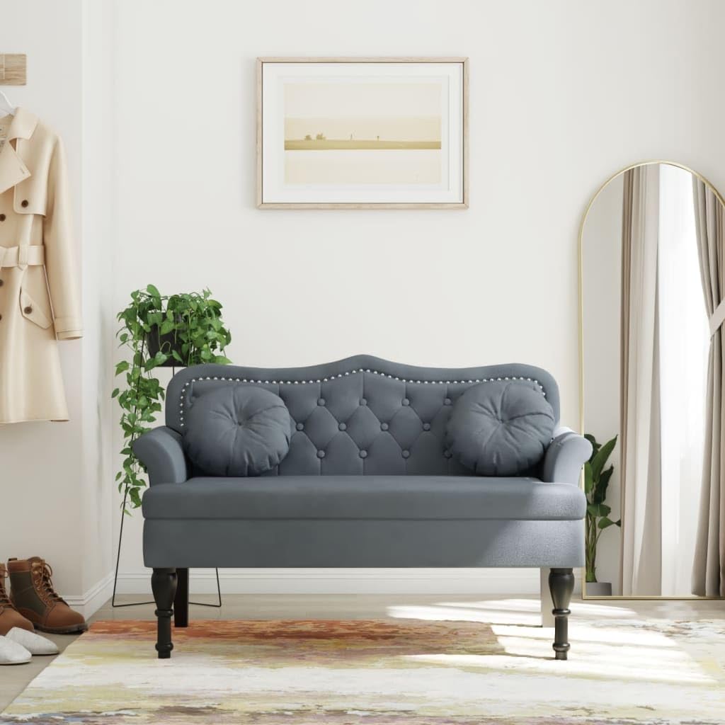 LAPOOH Sitzbank mit Kissen Dunkelgrau 120,5x65x75 cm Samt, Schuhbank, Schuhregal, Schuhablage, Sitzbank Flur, Dielen- & Flurmöbel, Schuhschrank - 372141