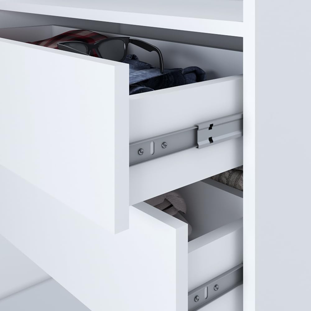 A&J MöbelLand Schwebetürenschrank ULMI Kleiderschrank 200 cm mit Spiegel und Schubladen, moderner Schlafzimmerschrank mit Schiebetüren (Weiß)