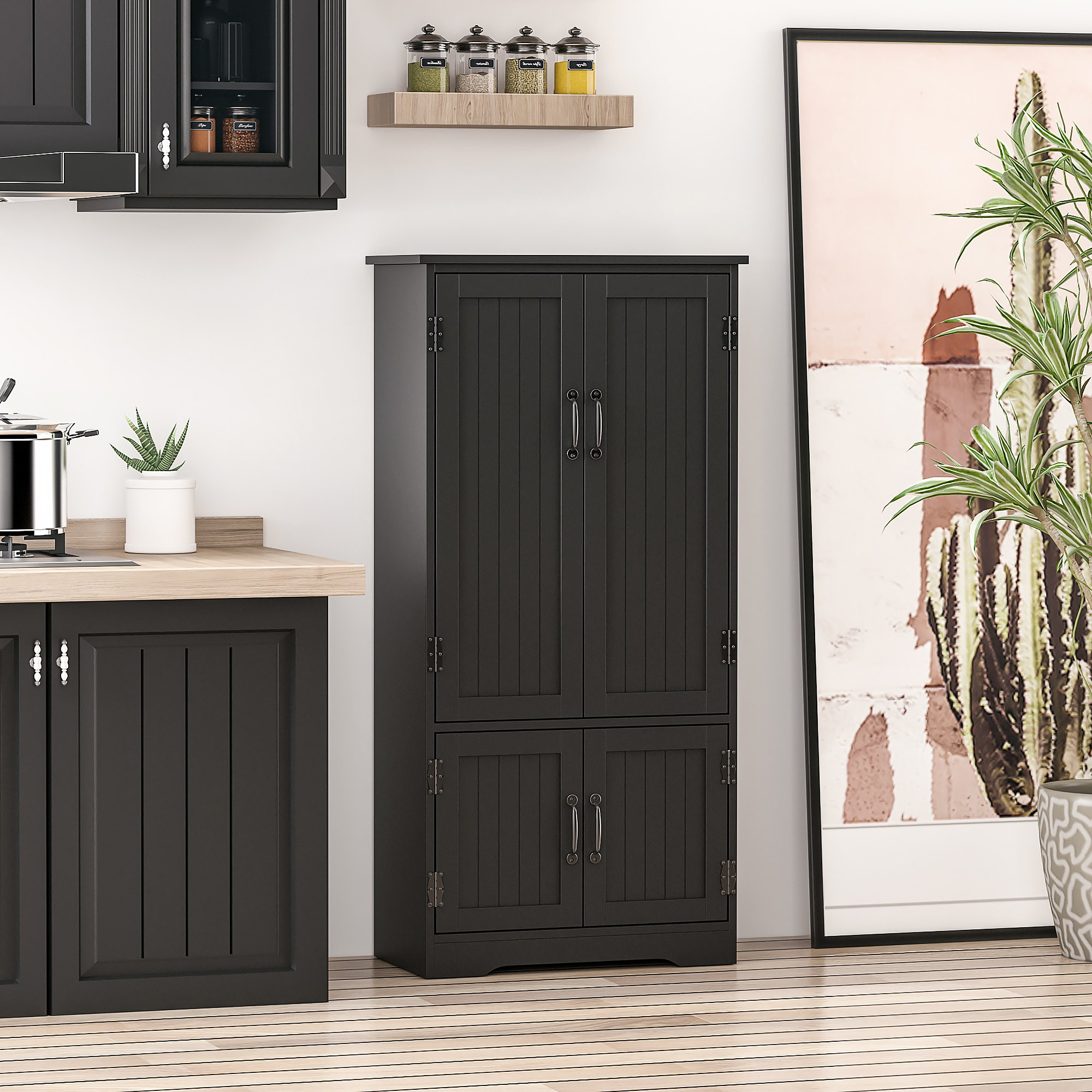 HOMCOM Küchenbuffet, zeitgenössischer Küchenschrank mit vielen Staumöglichkeiten, 2 Schränke, 3 Regale, MDF-Spanplatten in Schwarz