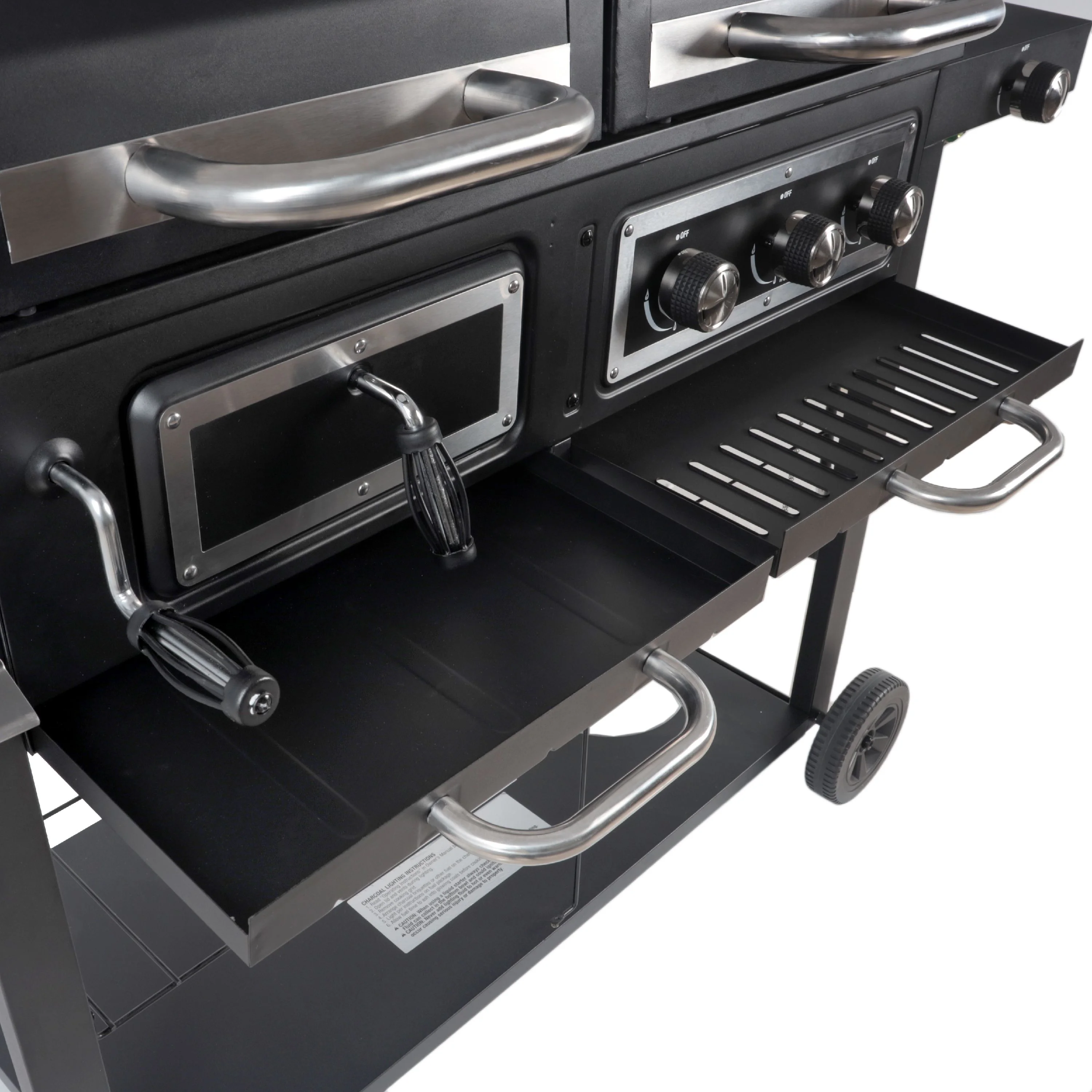 Dual Fuel Gas & Charcoal Combo Grill, Black with Stainless