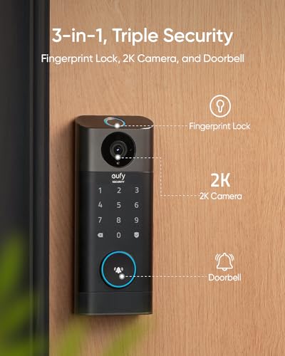 eufy Security Video Smart Lock S330, 3 in 1 Camera Doorbell Fingerprint Keyless Entry Door Lock, Smart Wi Fi Deadbolt for Front Door, App Remote Control, SD Card Required, Chime Included : Tools & Home Improvement