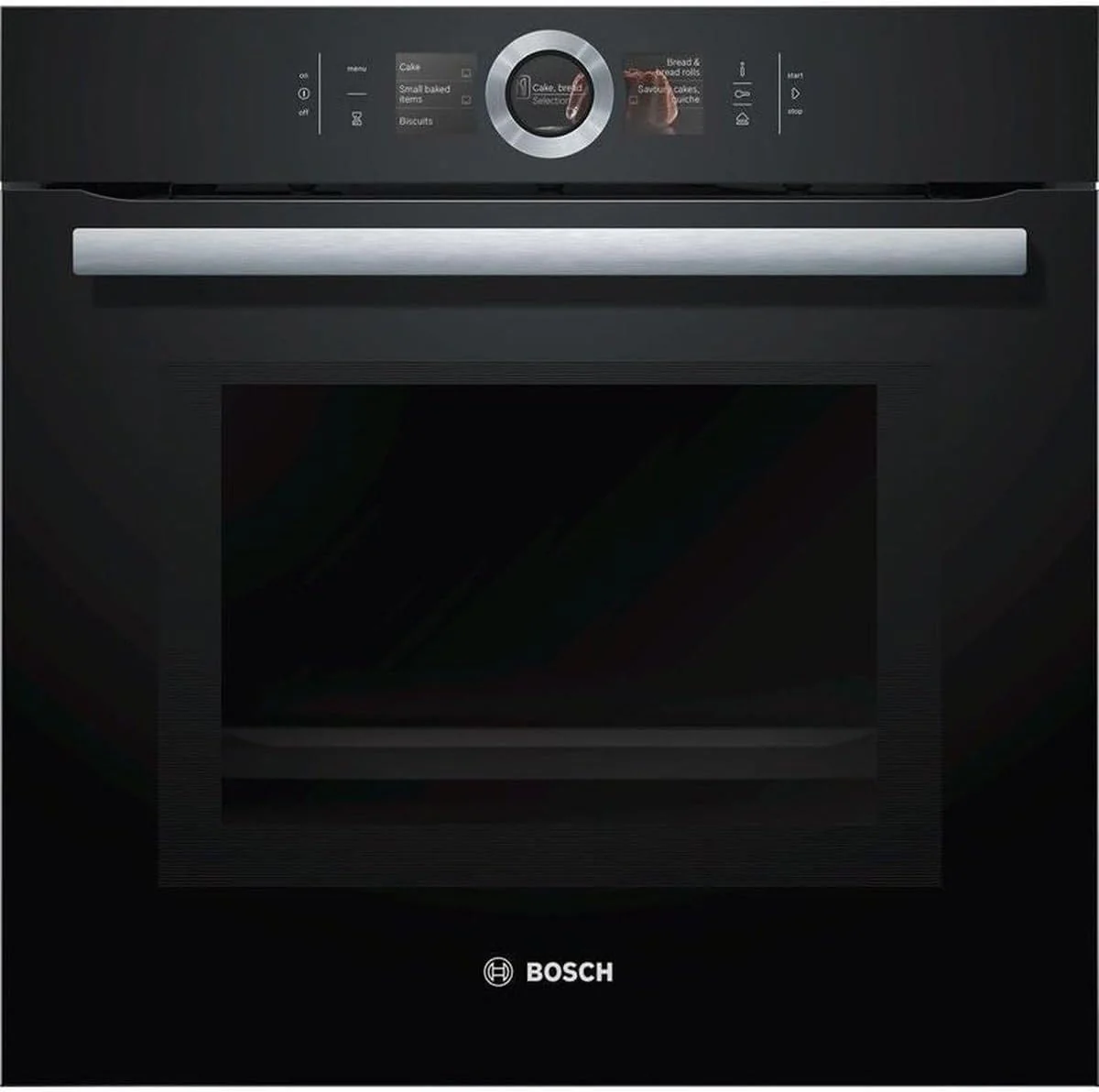Bosch HMG7361B1, Serie 8 smarter Einbau-Backofen mit Mikrowellenfunktion, 60 x 60 cm, Made in Germany, Schwarz, Air Fry, Digitaler Bedienring, Touchdisplay, Automatikprogramme, Reinigungsunterst��tzung