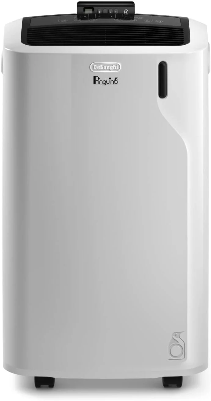 De'Longhi Pinguino PAC EM93 Silent, mobiele airconditioner voor ruimtes tot 90 m3, 10.500 BTU/u, 2,6 kW, 63 dB, ontvochtigingsfunctie, energieklasse A, 24-uurs timer, wit