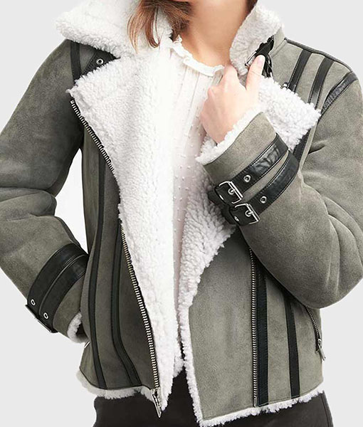 Womens Shearling Grey Leather Jacket