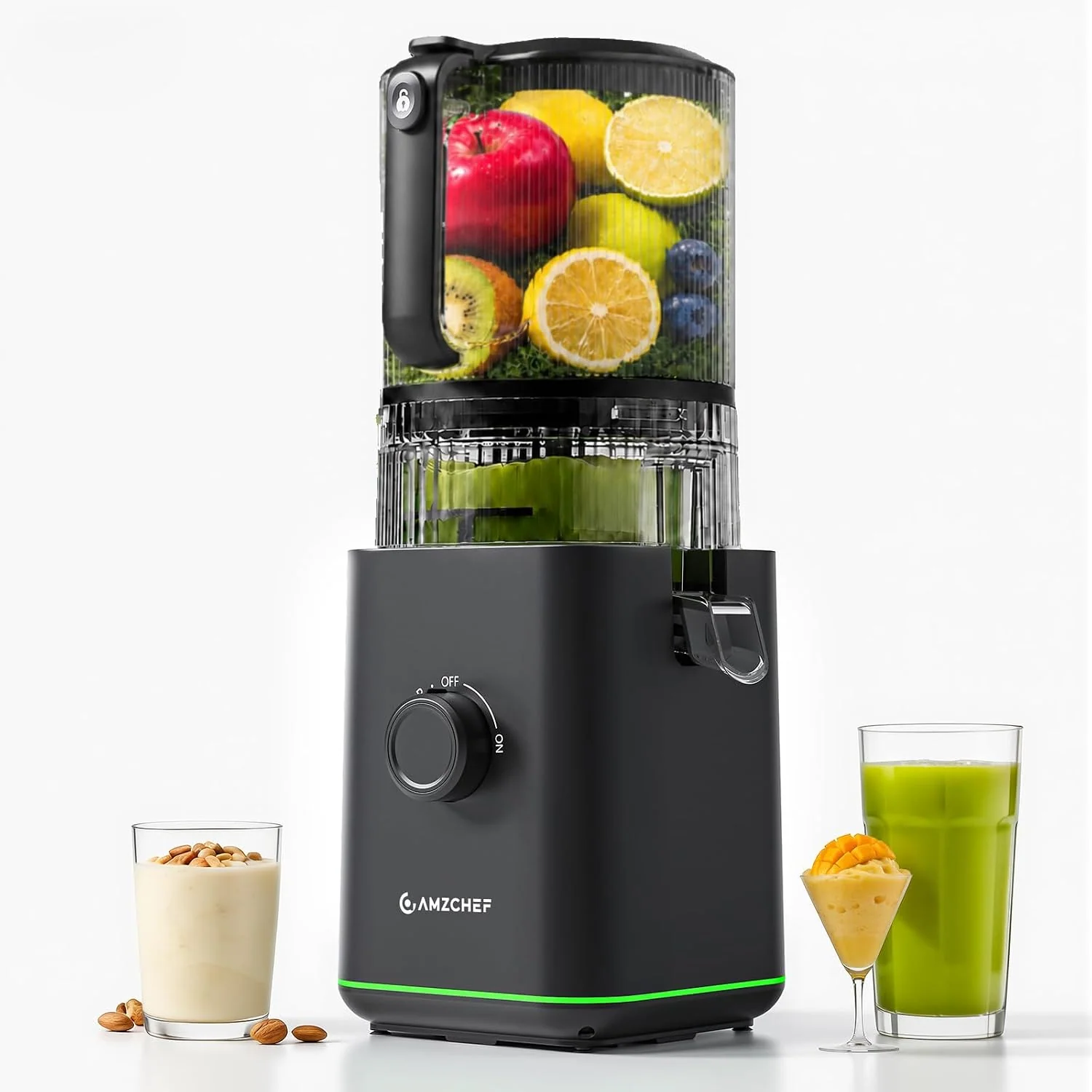 AMZCHEF Entsafter 600W, 155 mm Einfüllschacht für Ganze Früchte und Gemüse
