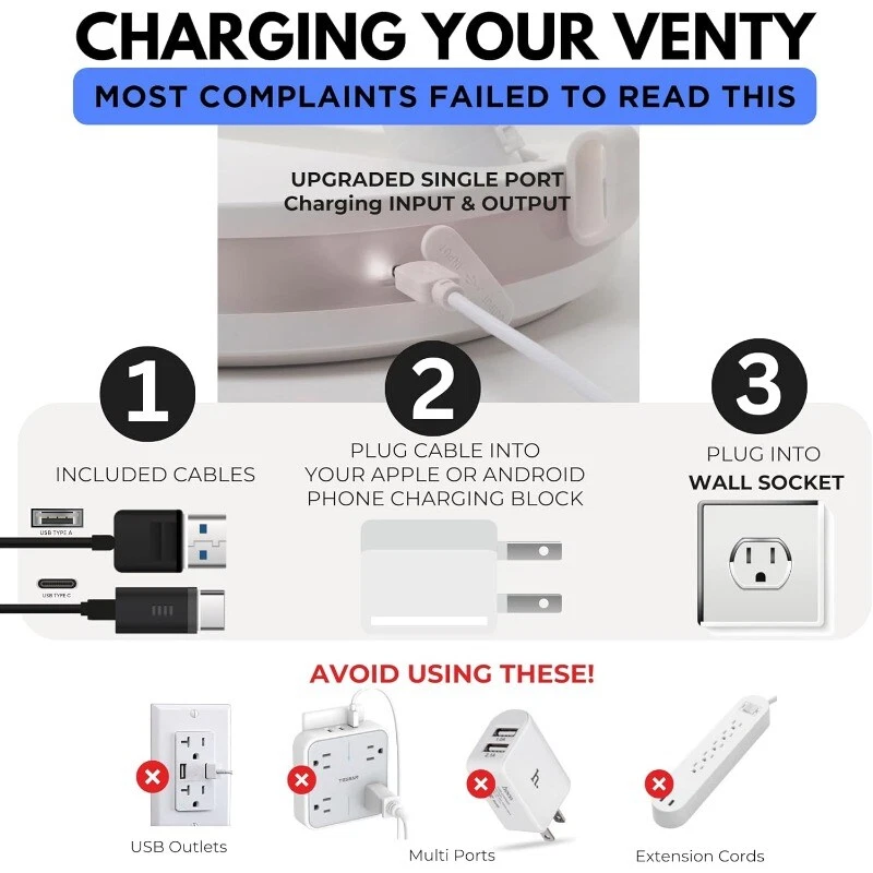 VENTY Ventilatore Portatile Wireless con Batteria 16000mAh - Autonomia 48 Ore