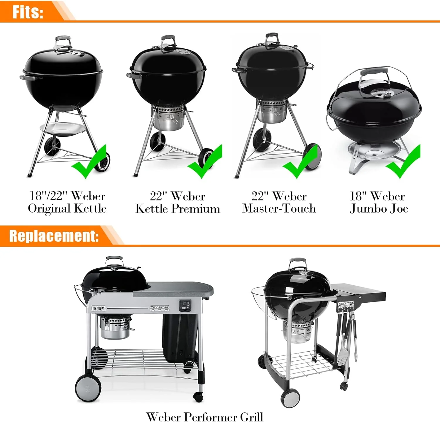 Outdoor Grill Table Cart for Weber Charcoal Grills | Fits 18" and 22" Models