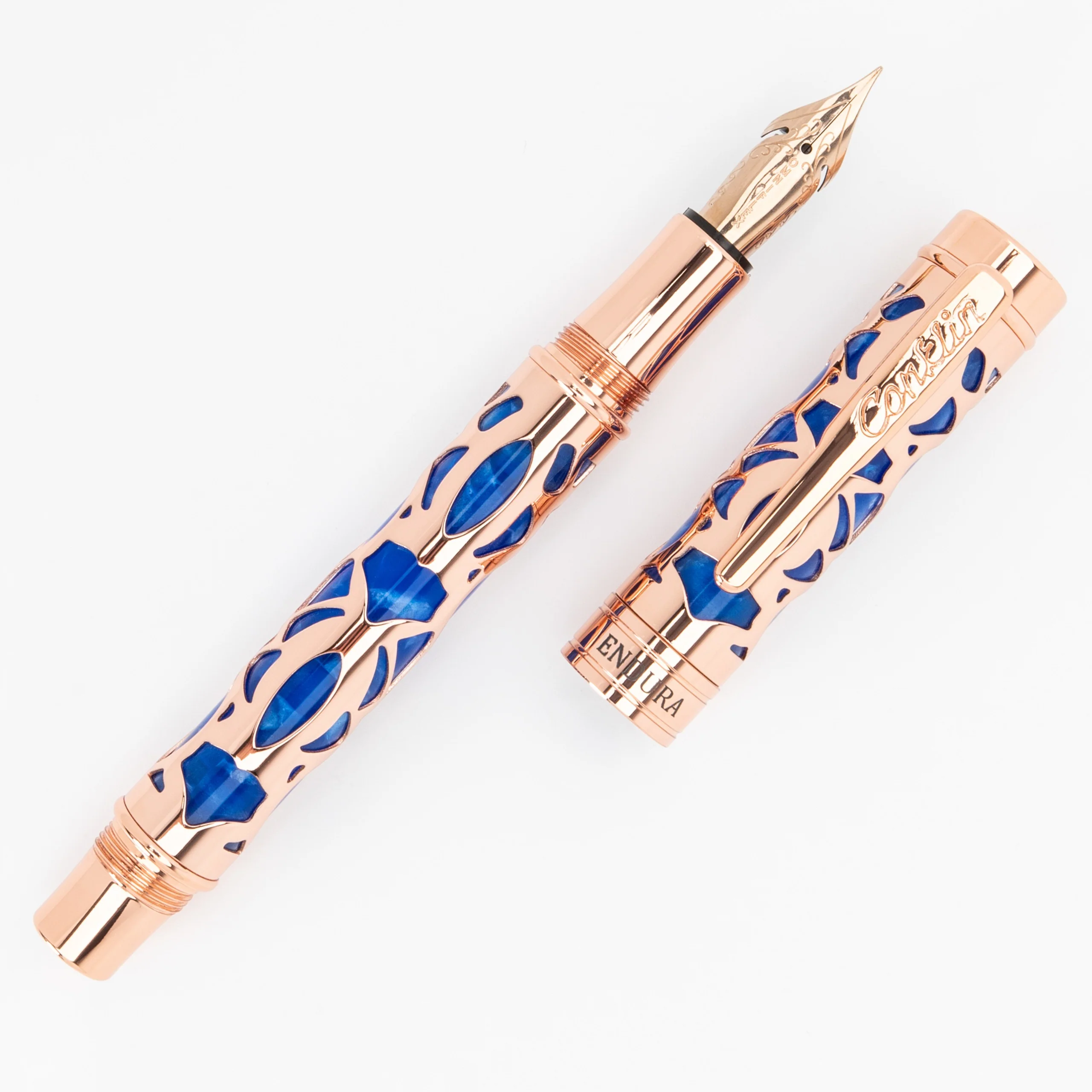 Conklin Endura Deco Crest Fountain Pen in Blue with Rosegold Trim