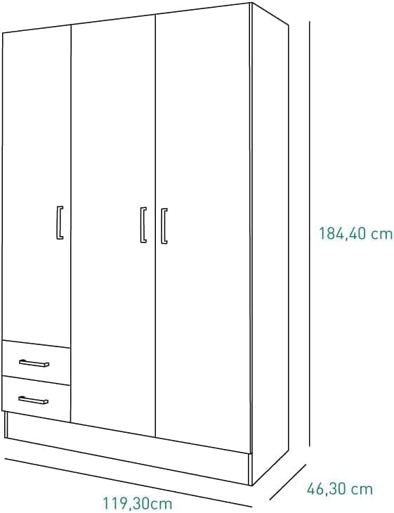 COMPOSAD | Easy Line Wardrobe with 3 Doors and 2 Drawers, Bedroom, Wardrobe with Doors, Dimensions (WxHxD) 119.5 x 184.5 x 46 cm, Colour Sonoma Oak, Made in Italy