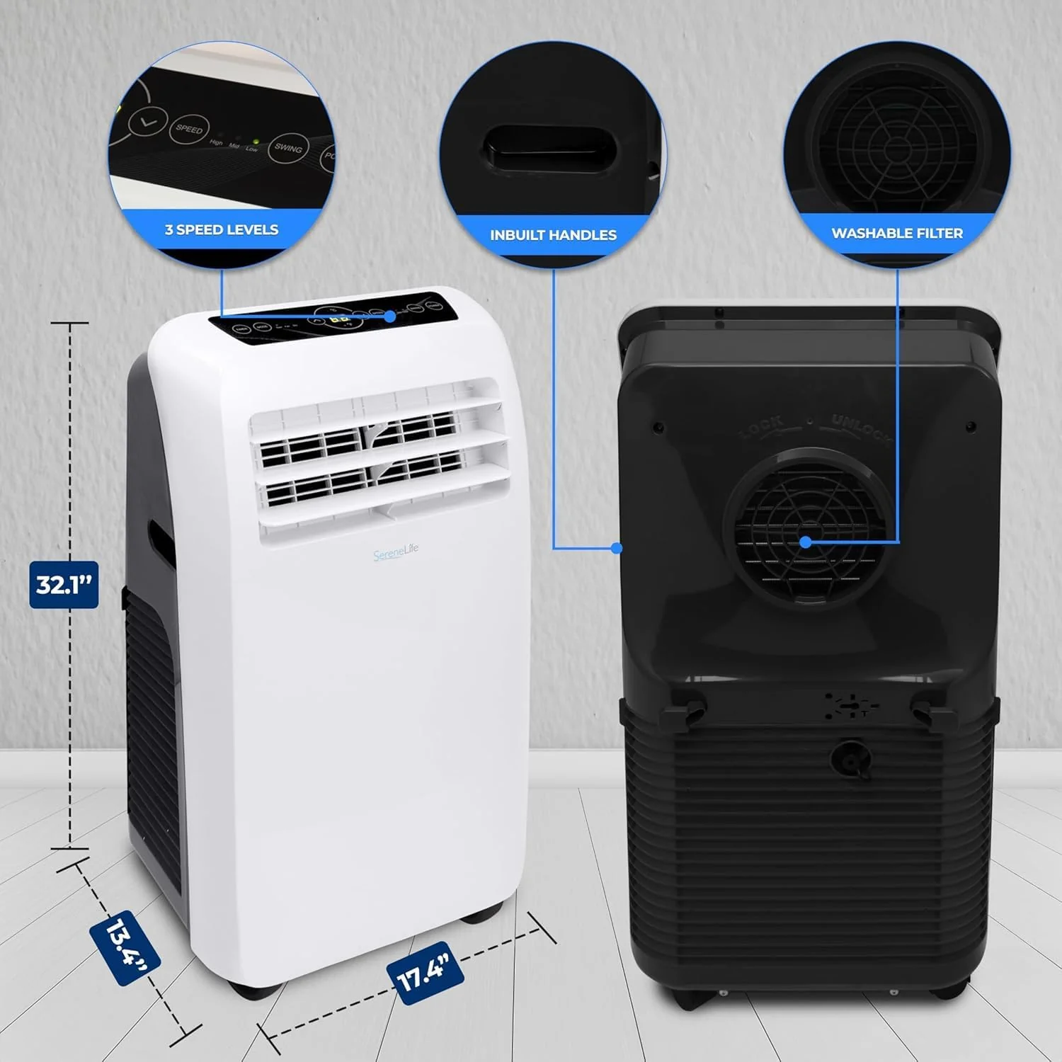 10,000 BTU Portable Air Conditioner– 4-in-1 AC Unit w/Cooling, Dehumidifier, Heater, & Fan– Includes Remote Control, Window Mount Kit, Quiet Operation, 24-Hour Timer