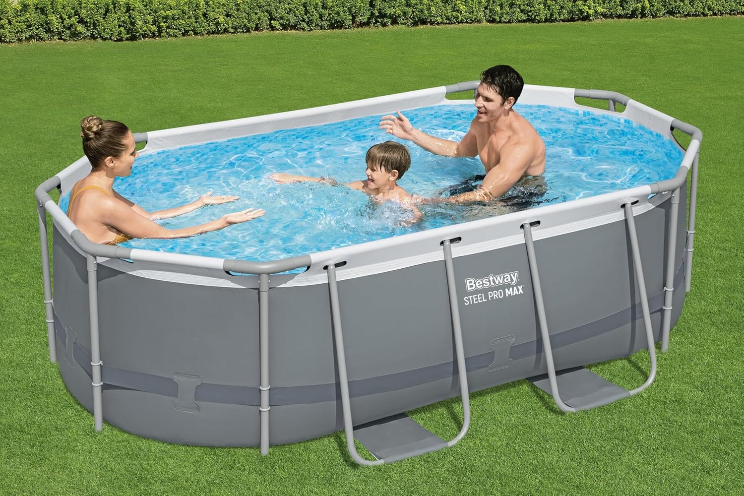 Bestway Power Steel Frame Pool Set mit Filterpumpe 305 x 200 x 84 cm, grau, oval