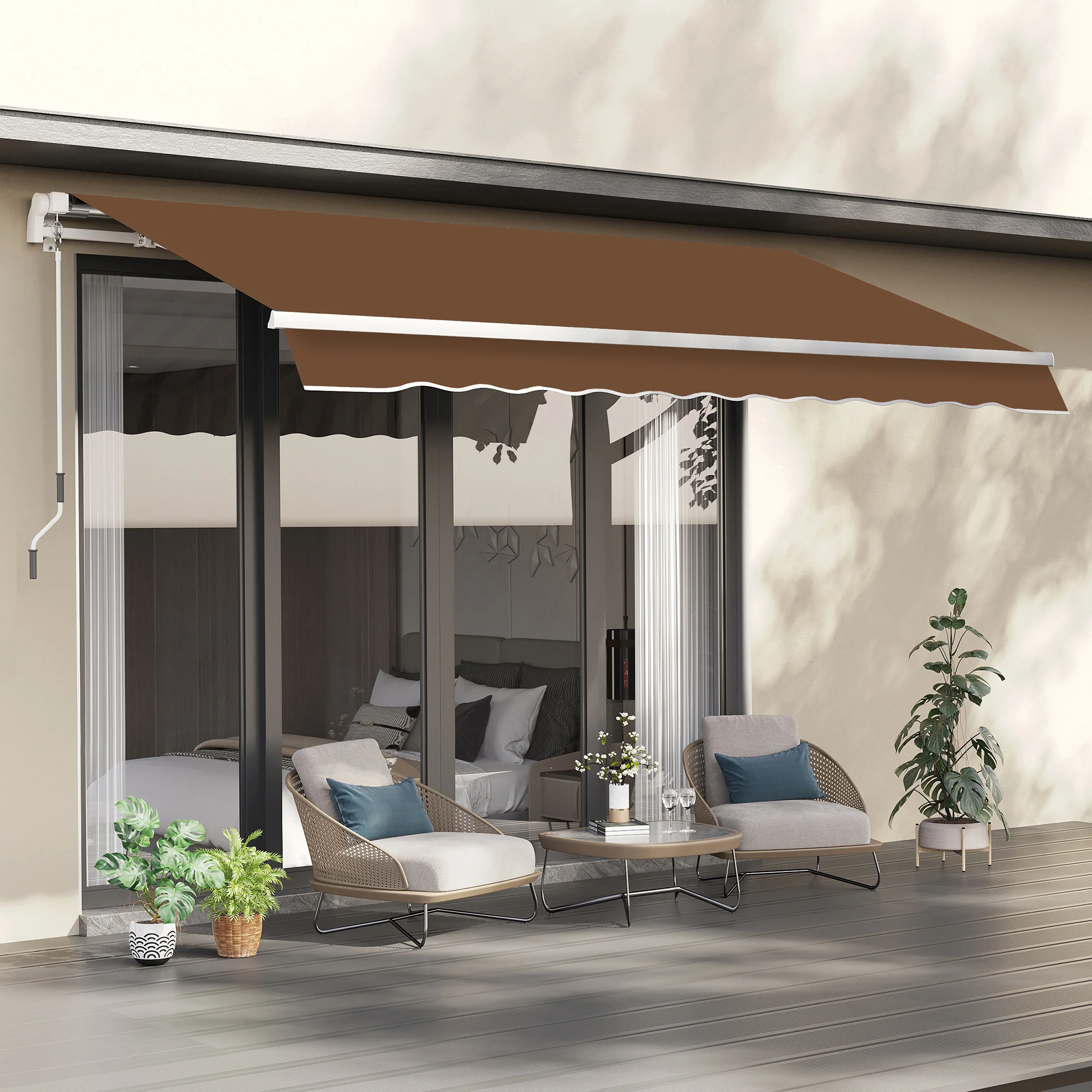 Tendalino Retrattile Manuale 10'x8', Resistente ai Raggi UV e All’Acqua, Colore Caffè