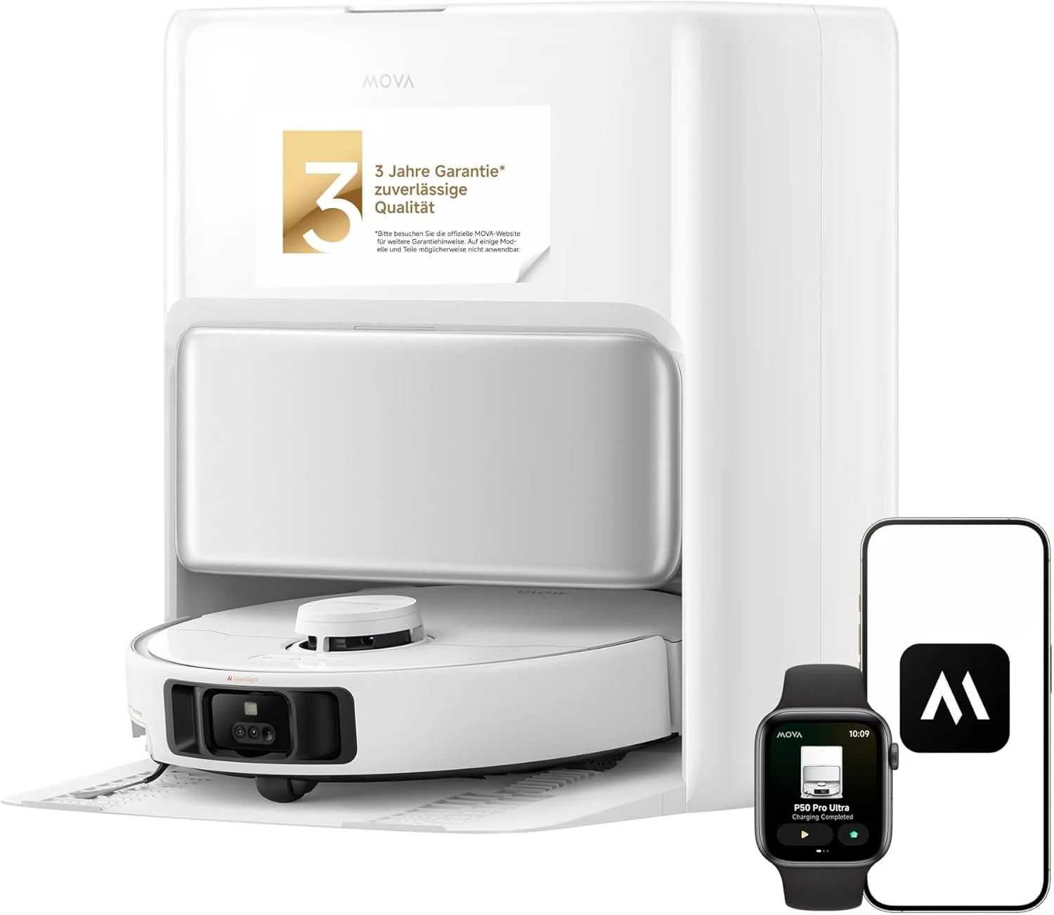 Mova P50 Pro Ultra Saugroboter mit Wischfunktion, 19.000 Pa Saugkraft, 75 ℃ Heißwasser-Moppwäsche, automatische Reinigung, automatische Entleerung, automatische Nachfüllung, Hindernisvermeidung