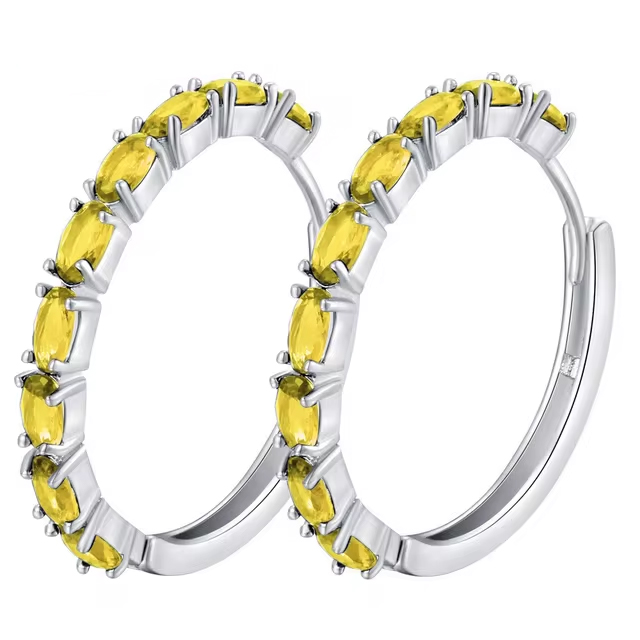 Yellow Charm Austrian Crystal Sterling Silver Hoop Earrings