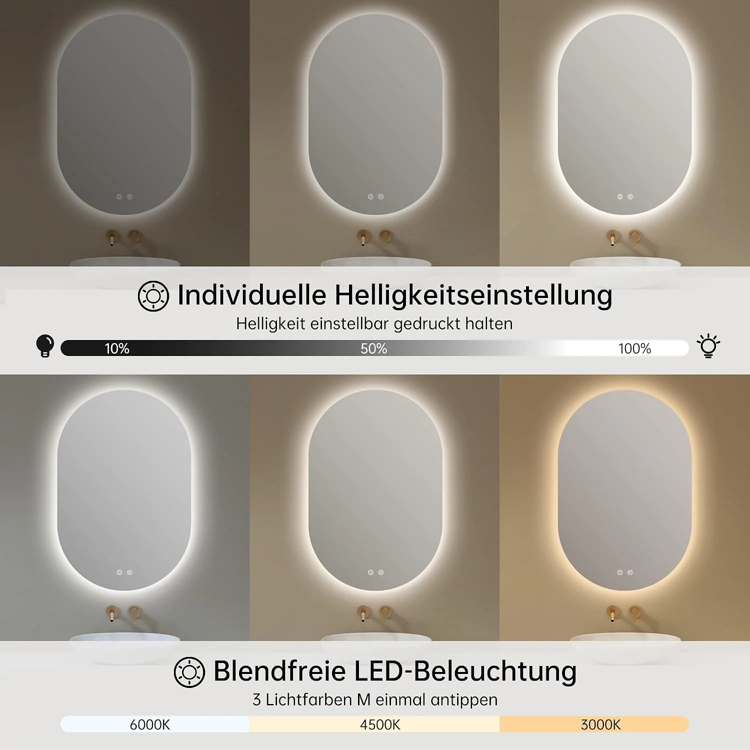 OUMUSU LED-Badspiegel mit Beleuchtung