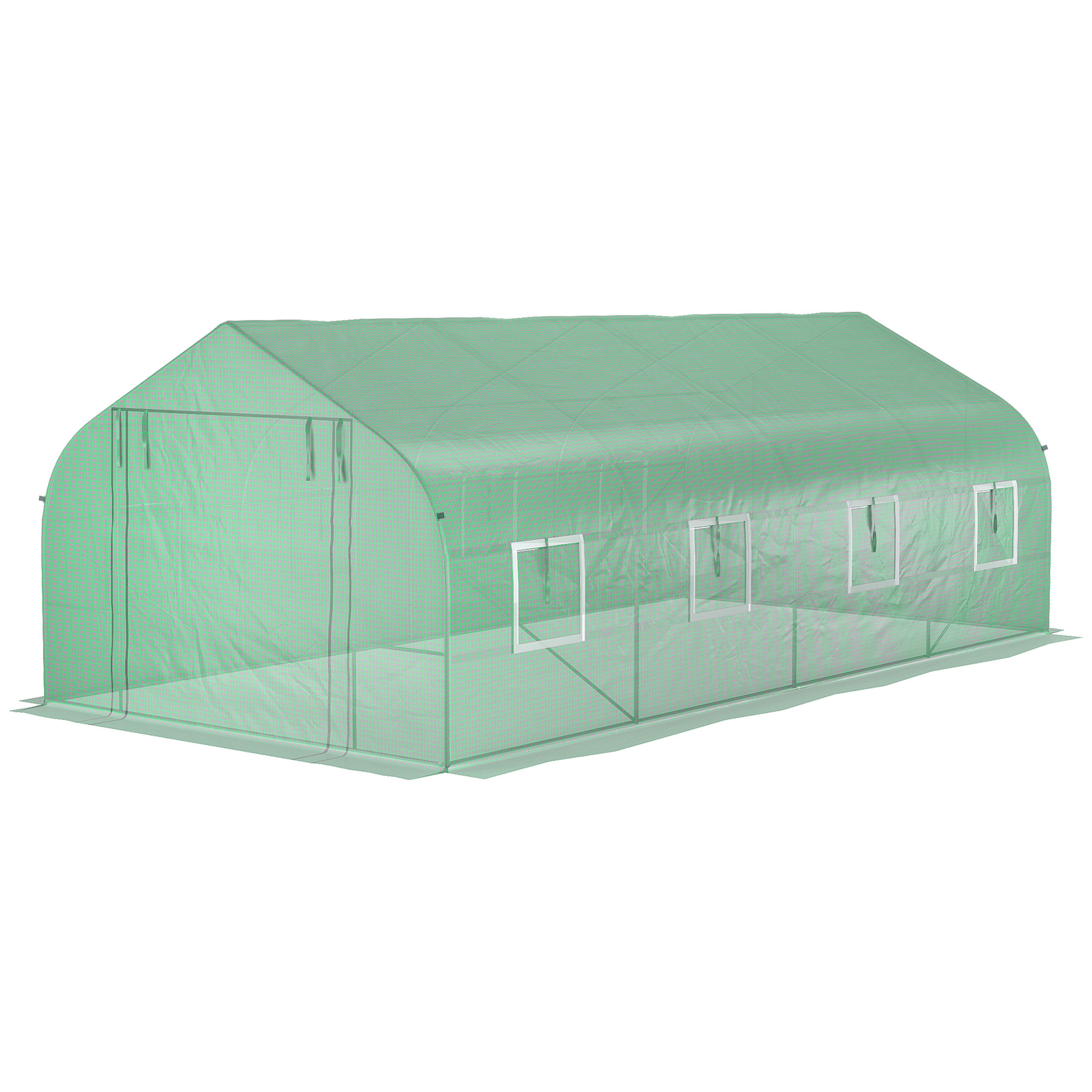 Outsunny Garten-Tunnelgewächshaus Tür + 8 aufrollbare Fenster verzinktes Metall PE-Folie hoher Dichte verzinktes Metall Grün