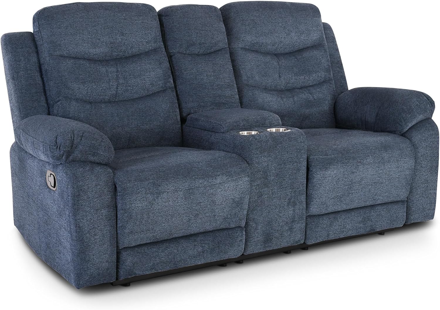 Raburg Kinosessel 2er-Fernsehsessel mit mechanischer Relax- & Liegefunktion, Easy-Lift, Getränkehalter, Snackfach, Komfortpolsterung, je Sitz 130kg belastbar – Pixx, Mikrofaser | Stahlblau