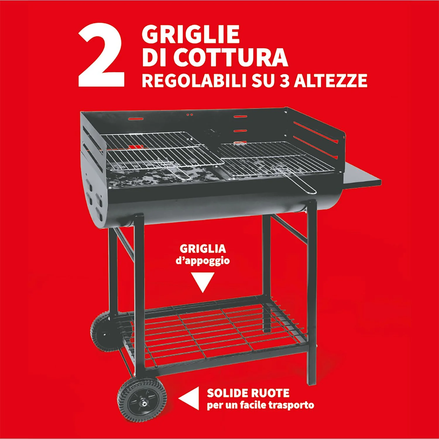 Barbecue con griglie in metallo cromato - h96x97x38 cm