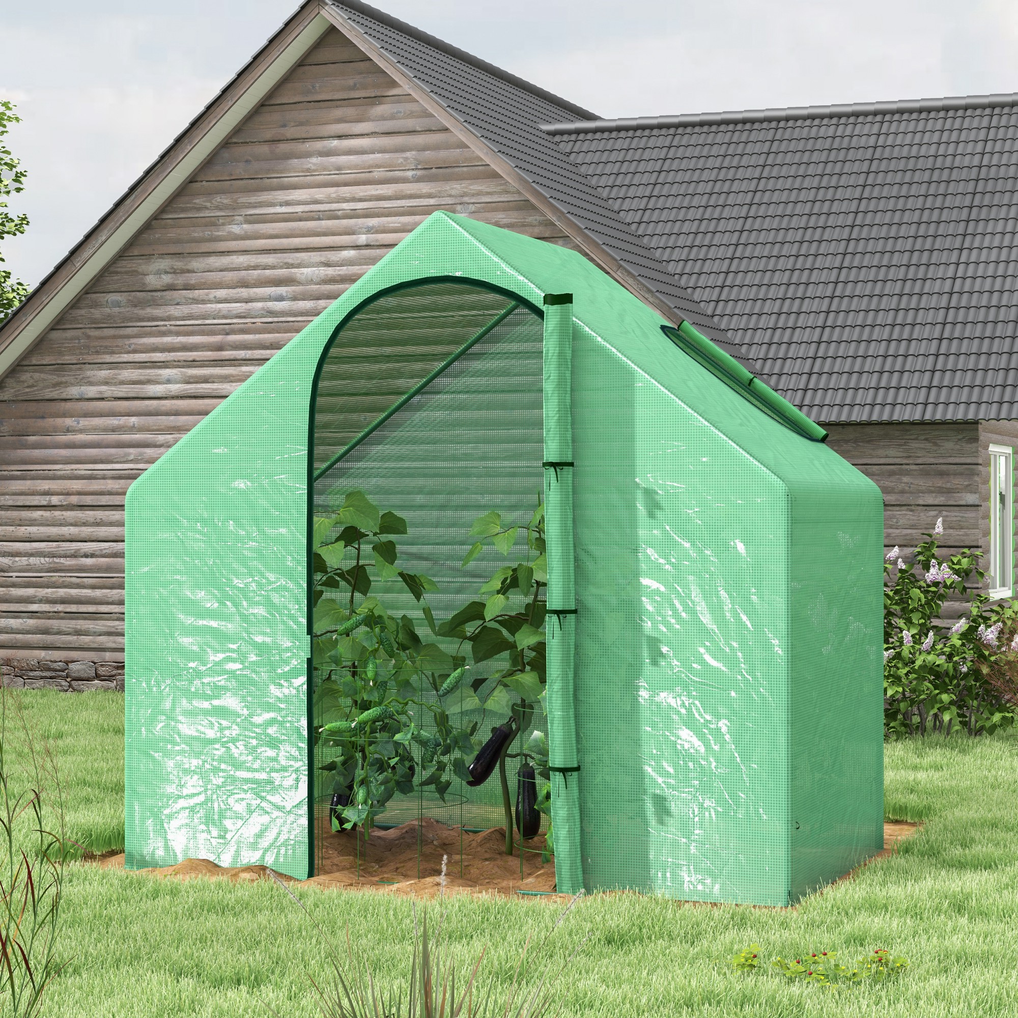 Outsunny Foliengewächshaus Tomatengewächshaus Treibhaus Frühbeet mit Fenster und Tür Grün Stahl Kunststoff 180 x 100 x 168 cm