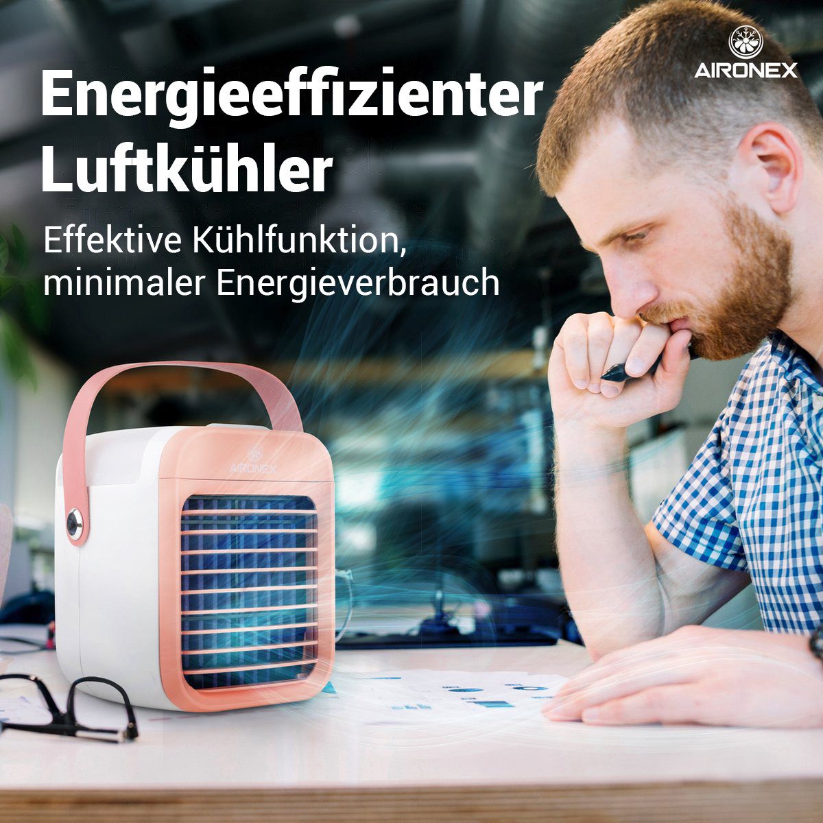 Tischventilator Tragbarer Luftkühler Pink – Kabelloser Luftkühler mit Wassertank
