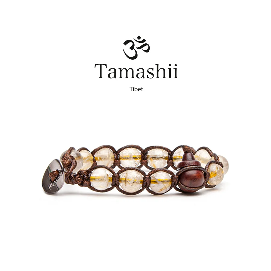 Bracciale Tamashii a un giro da 8mm in quarzo rutilato oro BHS900-251