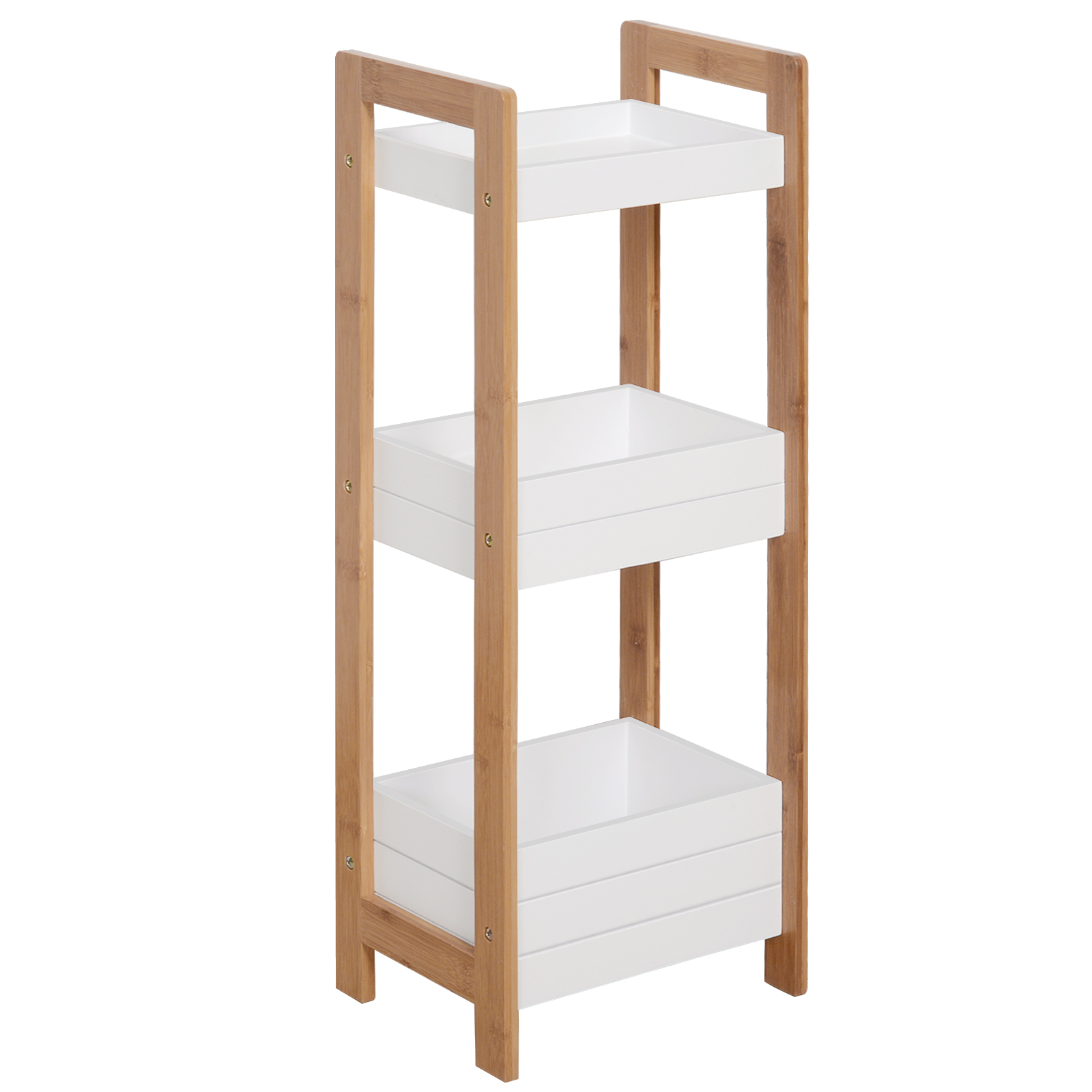 HOMCOM Badregal Korbregal aus Bambus Standregal Badezimmer Regal 3 Staufächer Weiß