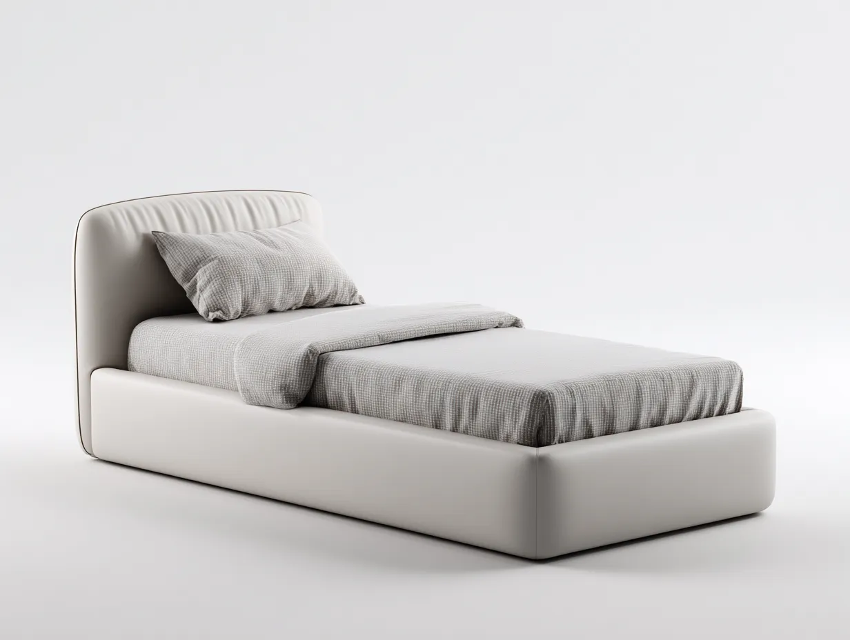 Einzelbett - Kunstleder-Holzwerkstoff - 209x102x95 cm - Beige - Modern