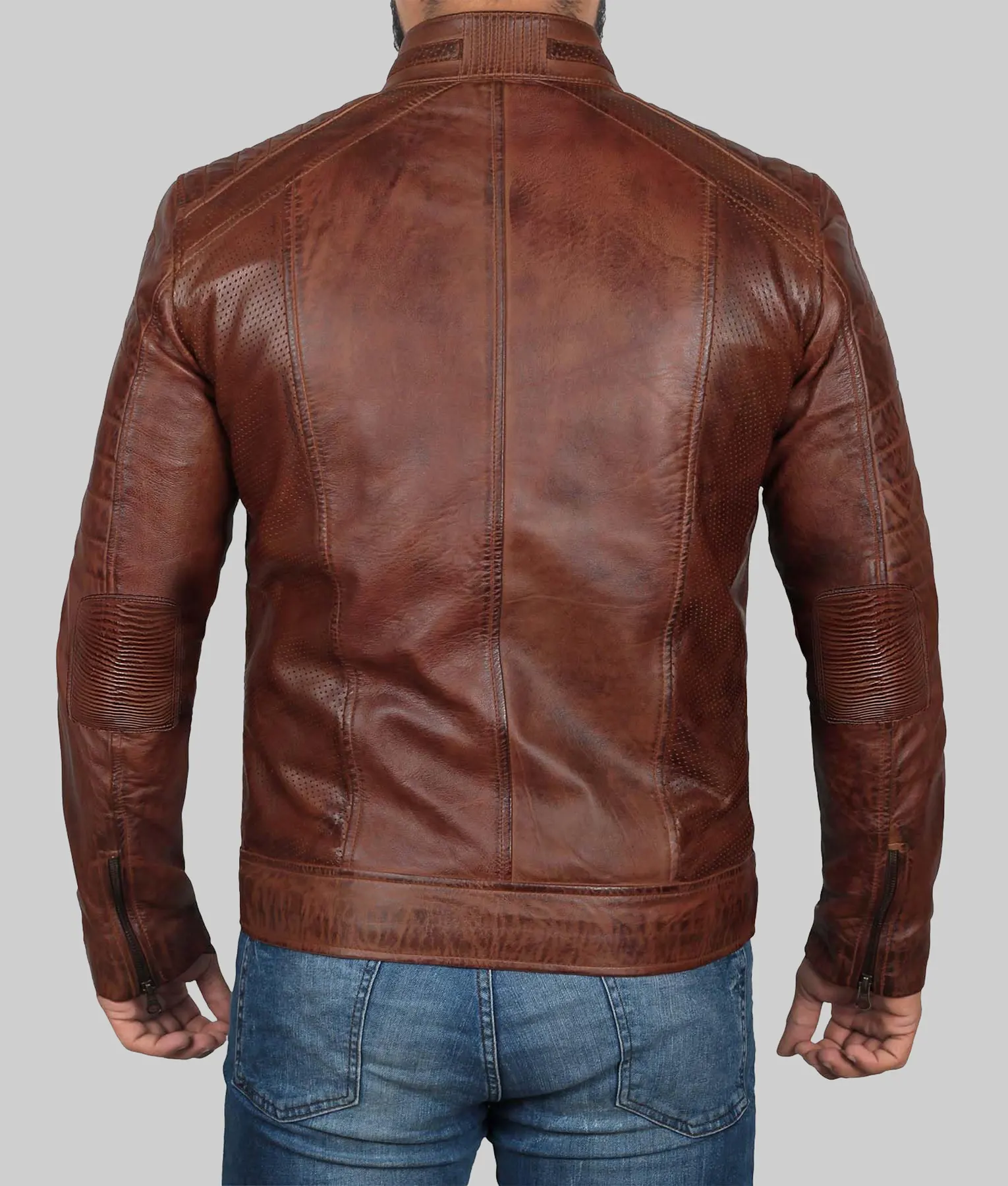 Roger Vintage Brown Leather Cafe Racer Jacket