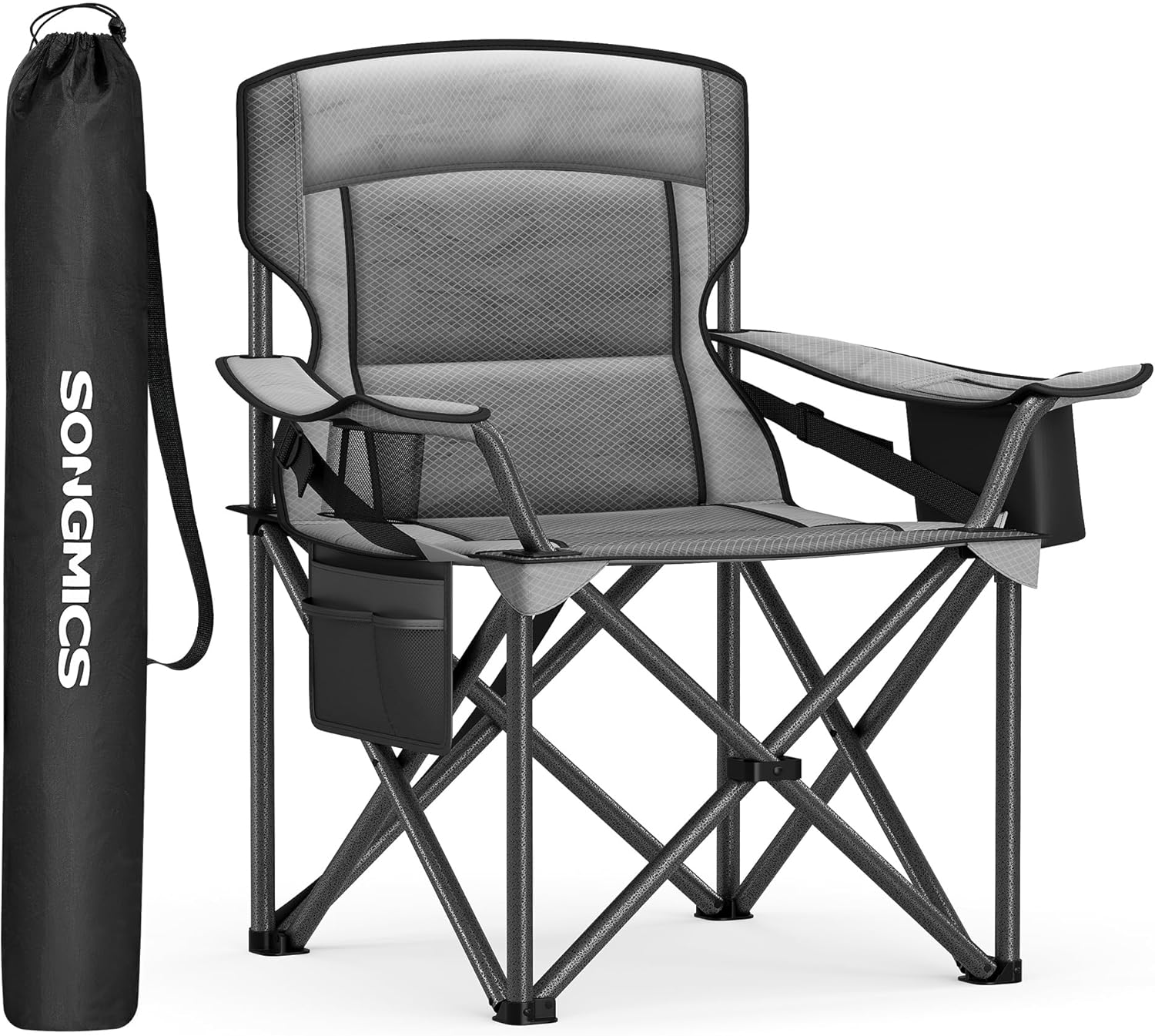 SONGMICS Sedia da Campeggio Imbottita Extra-Large, Comoda Sedia Pieghevole per Glamping all'Aperto, con Supporto Lombare, Borsa Termica, Portante 205 kg, Blu Porto GCB066Q01