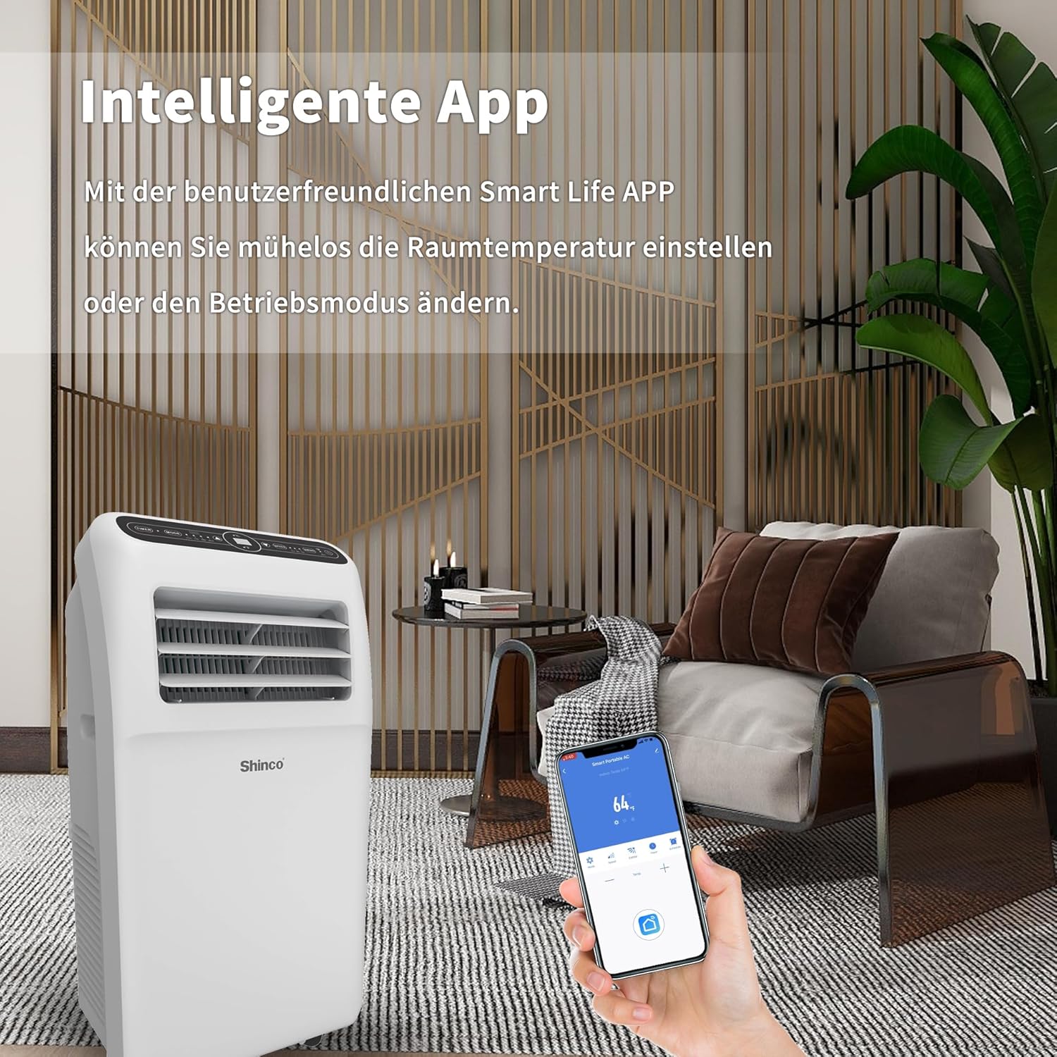 SHINCO Mobile Klimaanlage mit Abluftschlauch, 9000BTU, 2,6 kW, Kühlen&Ventilieren&Entfeuchten, Mobiles Klimagert mit Schlafmodus, Raumgre bis 22㎡, 24-Stunden-Timer