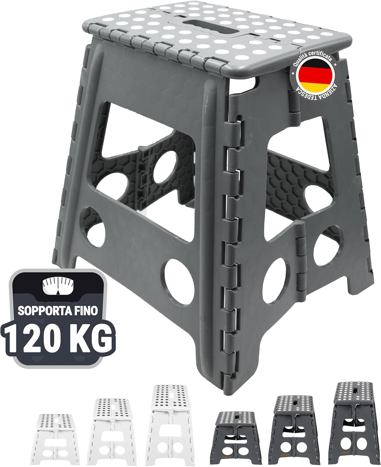 ZOLLNER Sgabello pieghevole - altezza 30 cm - sedia pieghevole - scaletta - per adulti o bambini - cucina, bagno, campeggio, stanza - colore grigio