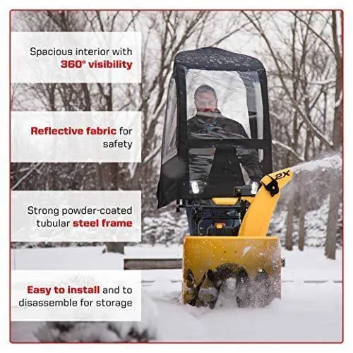 Arnold Deluxe Universal Snow Thrower Cab, Black – Fits Most Two & Three-Stage Snow Blowers, Includes Storage Pouch & Reflective Fabric